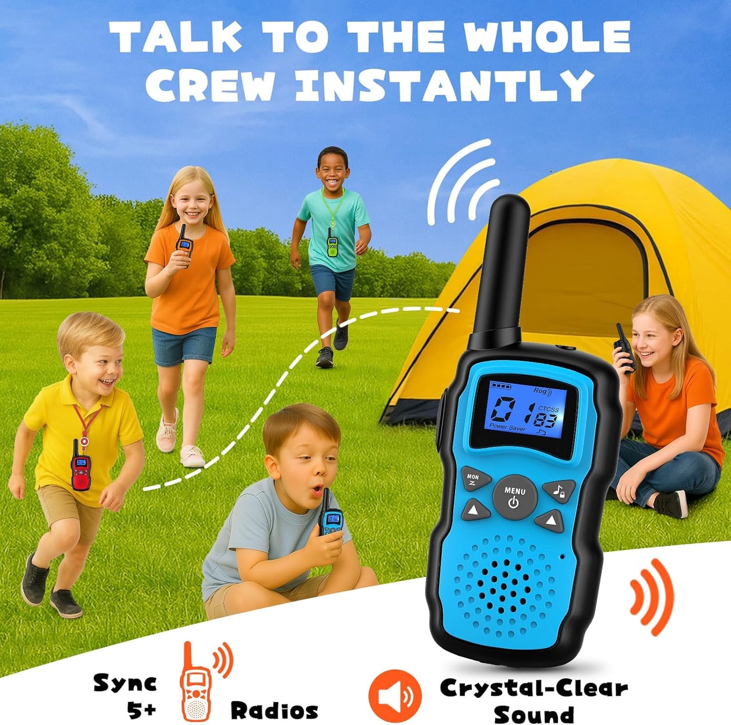 Wishouse Walkie Talkies Rechargeable for Kids Adults Long Range,Xmas Birthday Gift for Boys Girls 3 4 5 6 7 8 9 10 Year Old,Hiking Camping Gear Games Ideas Toys with Flashlight,VOX,Easy to Use 4 Pack