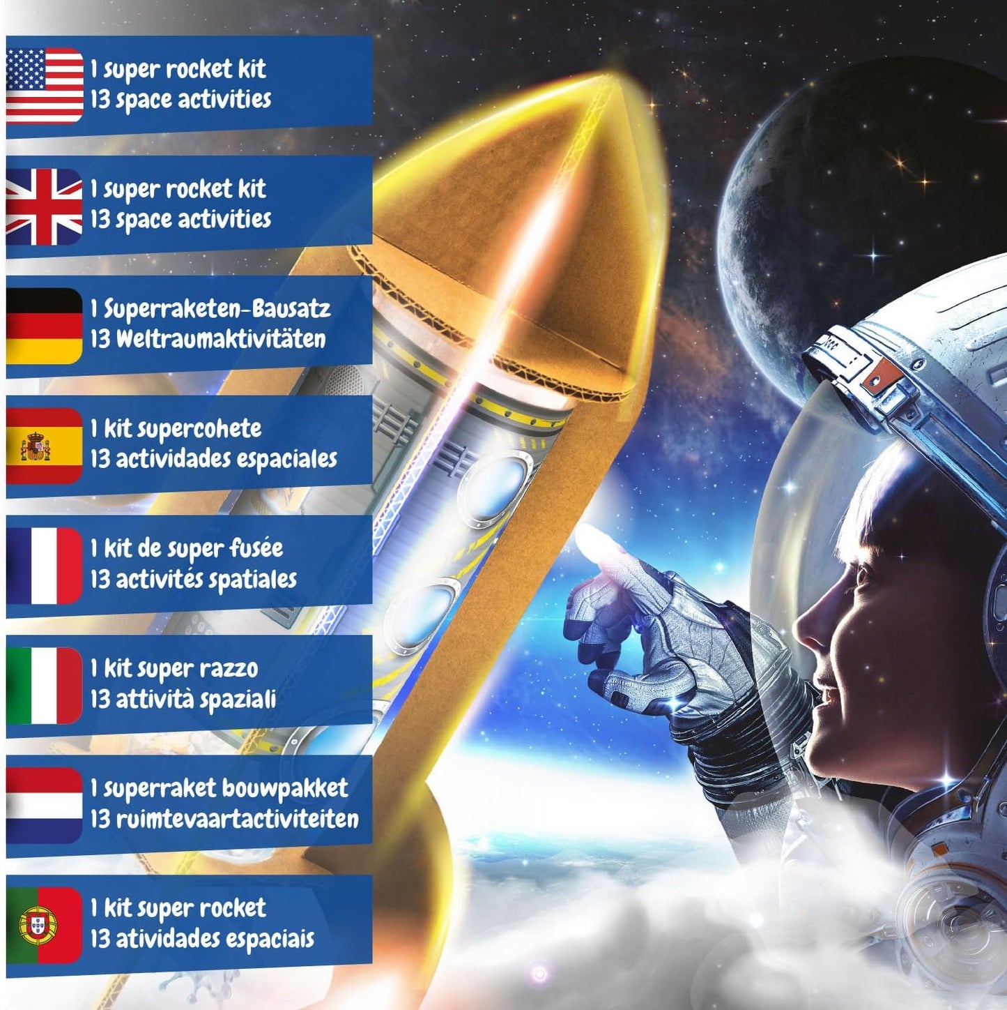 Science4you NASA Super Rocket Launcher - Space Game with 13 Experiments for Kids, Make Your Own Scientific Rockets and Launch Them up to 20 Metres High, Gift for Boys and Girls 8+ Years Old