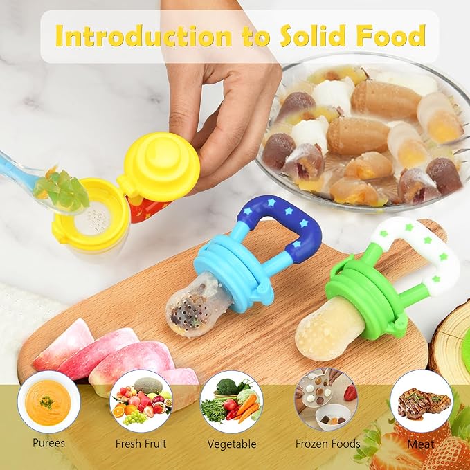 WAJIAYON Baby Fruit Feeder/Fresh Food Feeder Pacifier (3 Pack)- Infant Teething Feeders | Silicone Teether for Babies | Baby Solid Food Pacifier Essentials for Babies Toddlers Infants Kids