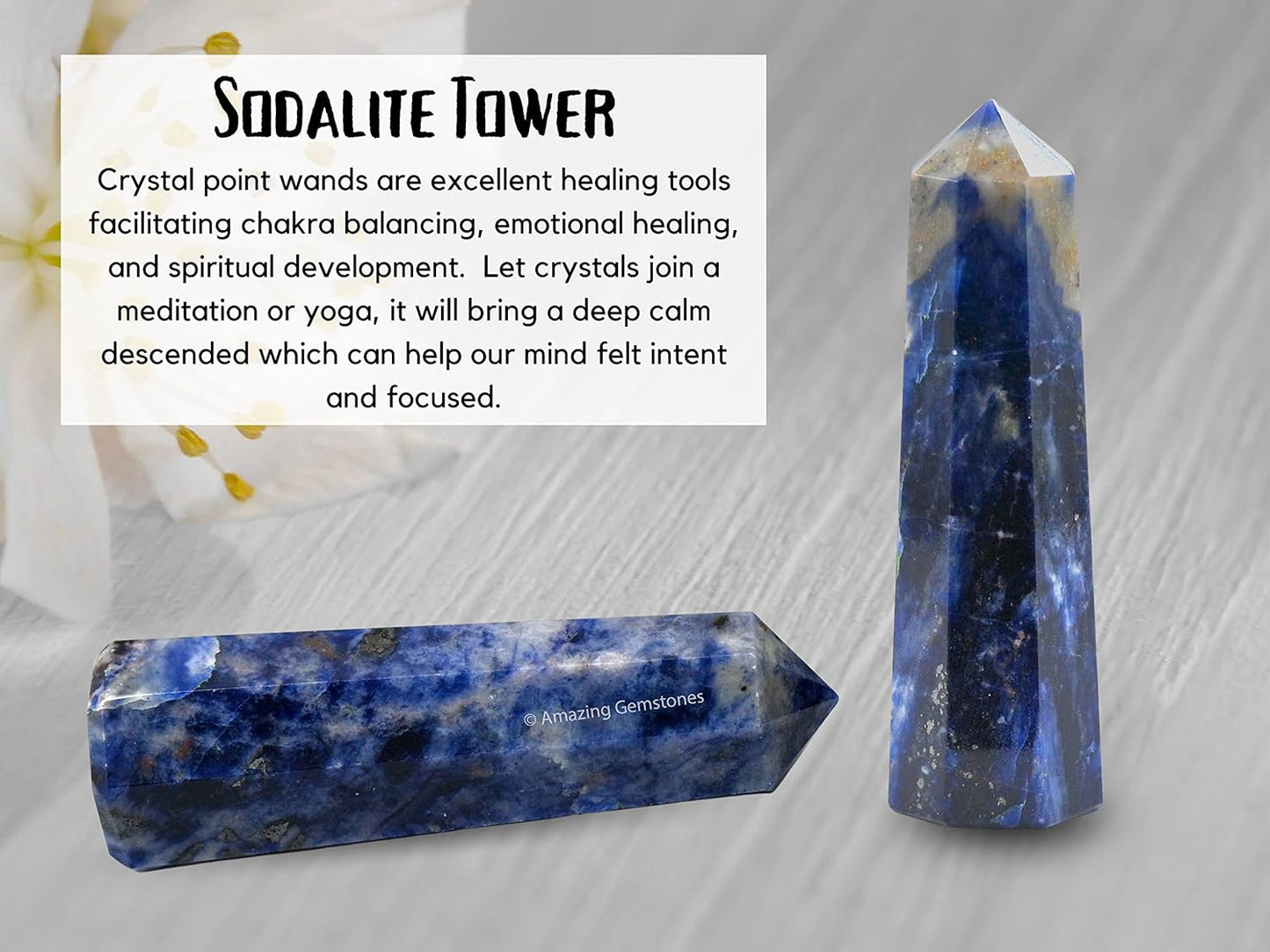 Amazing Gemstone Sodalite Crystal Towers - Natural Healing Crystal Point Obelisk for Reiki Healing and Crystal Grid (2" to 3" Inch)