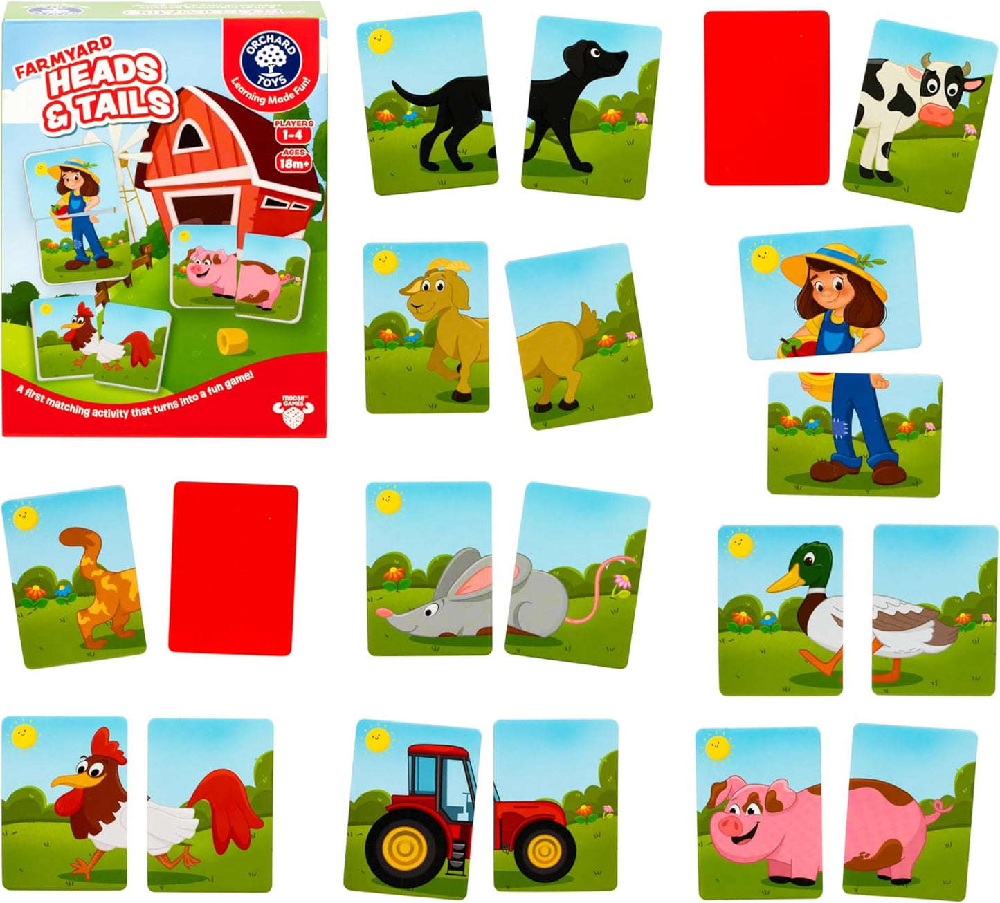 ORCHARD TOYS, Farmyard Heads & Tails Game - New Art, A First Matching Activity That Develops Into a Fun Game, 24 Updated Chunky Cards, Age 18 Months+, 1-4 Players