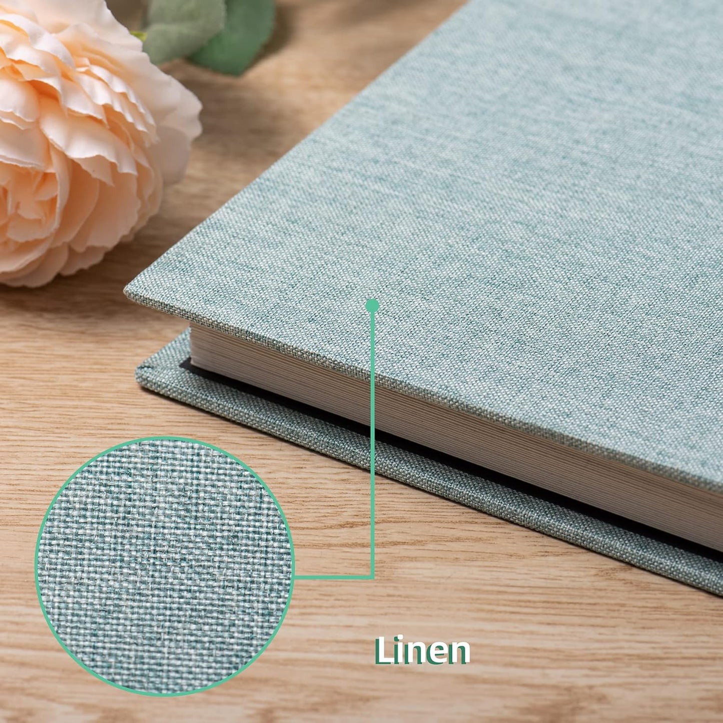 Large Photo Album Self Adhesive Scrapbook Album for 4×6 8×10 Pictures DIY Magnetic Linen Cover Album 60 Pages for Family Wedding Gifts with Metal Pen and Plastic Board