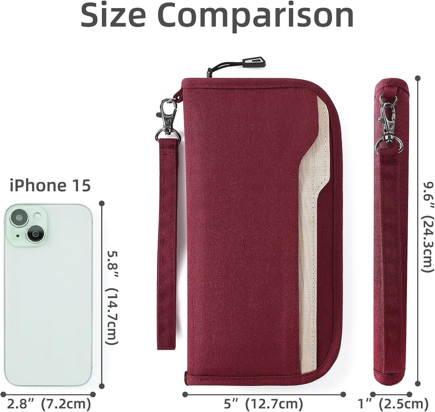 ZOPPEN Passport Holder Family RFID Passport Wallet, Passport Holder Women/Men, Travel Wallet Documents Organizer Zipper Case with Removable Wristlet Strap, Travel Essentials for Flying