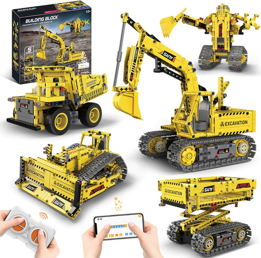 5 in 1 STEM RC Robot Building Kit, 555 PCS APP & Remote Control Robot Toys for Kids Age 6 7 8 9 10 11 12+, Engineering Science Coding Robotic Toys Birthday Gifts for Boys & Girls