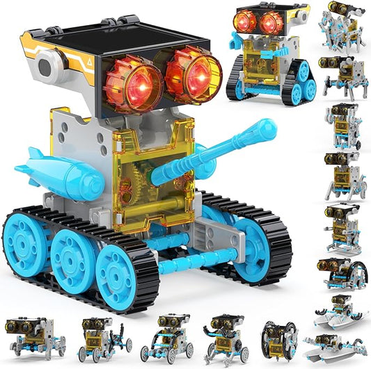 30-in-1 Solar Robot Kit - 243 Pieces, STEM Educational Building Set for Kids Aged 8-12, Science Experiment Gift for Birthdays (Blue)