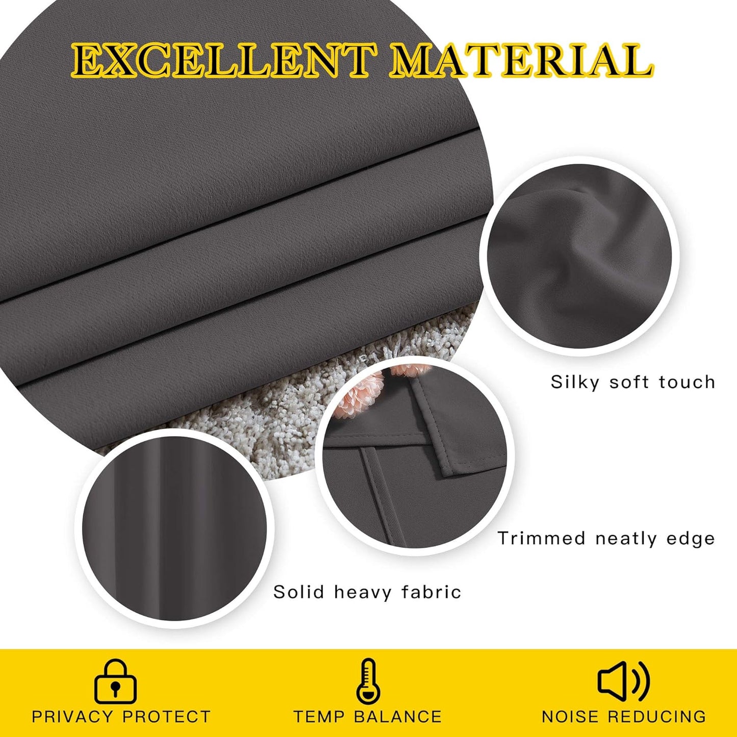 NICETOWN Grey Room Darkening Curtains Blackout 40 inch Curtains for Kitchen, Grommet Solid Window Treatments Sound Reducing for Bedroom, 2 Panels, W37 x L40, 2 Panels