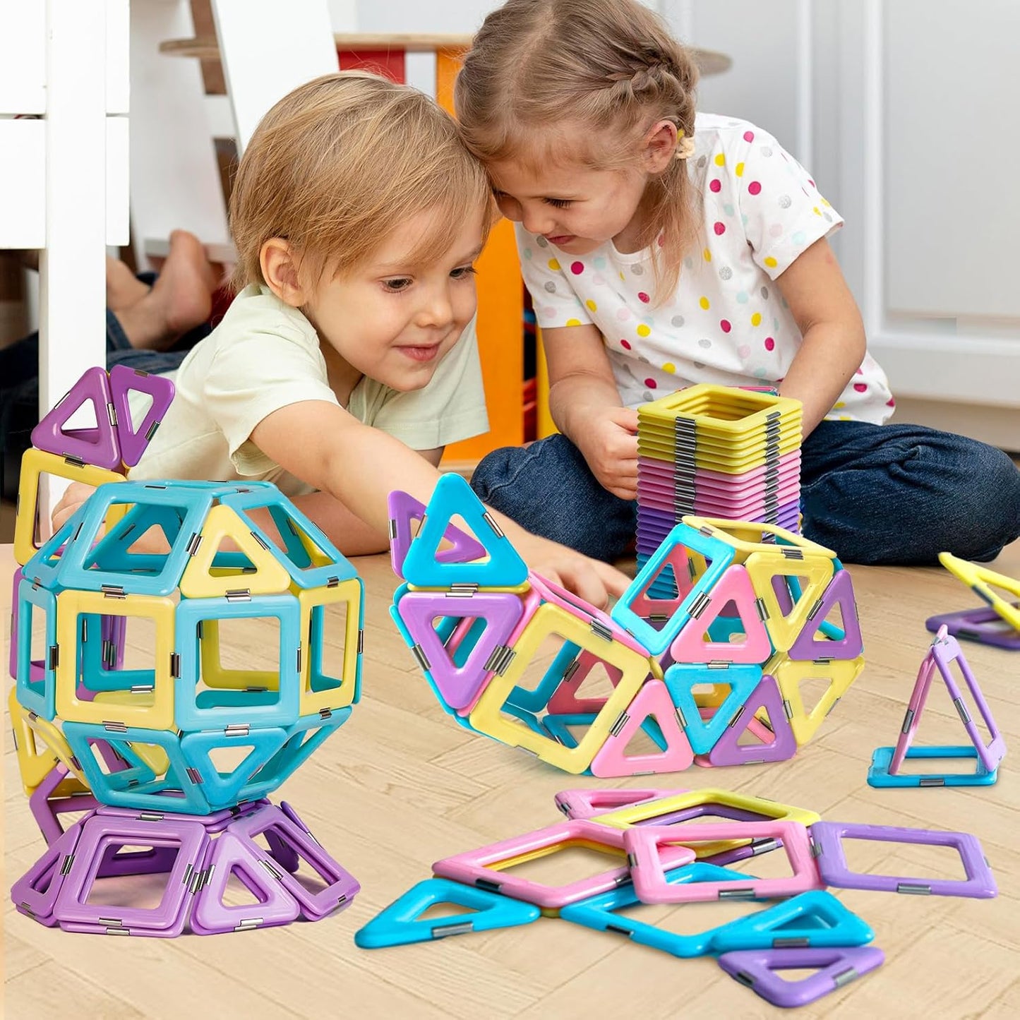 TOKBLOK 40-Piece Candy-Colored Magnetic Tiles for 3-6 Years Old - STEM Learning, Creative Building Blocks, Perfect Toddler Gifts for Boys & Girls - Starter Set