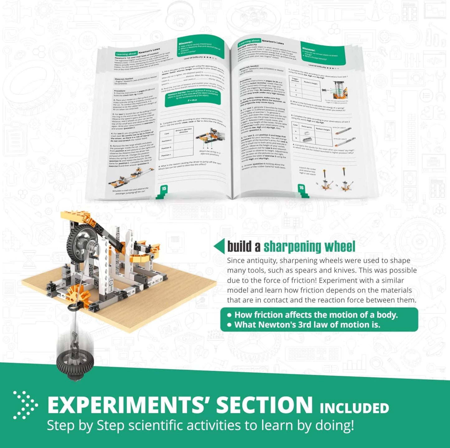 Engino STEM Toys, Physics Laws: Inertia, Friction & Circular Motion, Engineering Kit for Kids 9+, Creative STEM Projects, Gifts for Boys & Girls, Building Toys (6 Model Options)