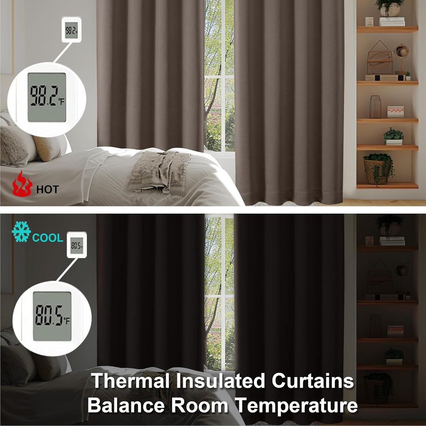 Simplebrand Ava Brown Blackout Curtains for Bedroom 90 Inches Long 2 Panels Set, Solid Privacy Energy Saving Living Room Window Treatment Curtains Blackout Drapes, W40 x L90 Inch, Brown
