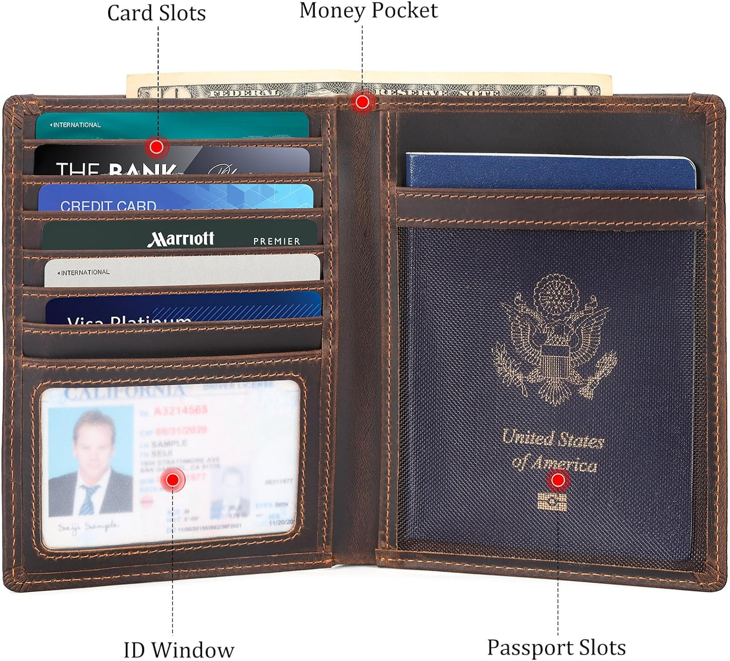 Polare Luxury RFID Blocking Leather Passport Holder Travel Wallet For Men and Women (Dark Brown with AirTag Slot)