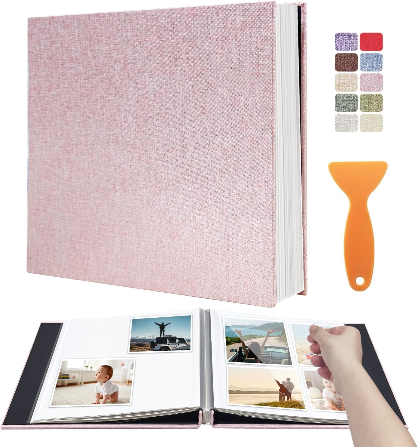 Large Photo Album Self Adhesive Scrapbook Album for 4×6 8×10 Pictures DIY Magnetic Linen Cover Album 40 Pages for Family Wedding Gifts with Metal Pen and Plastic Board