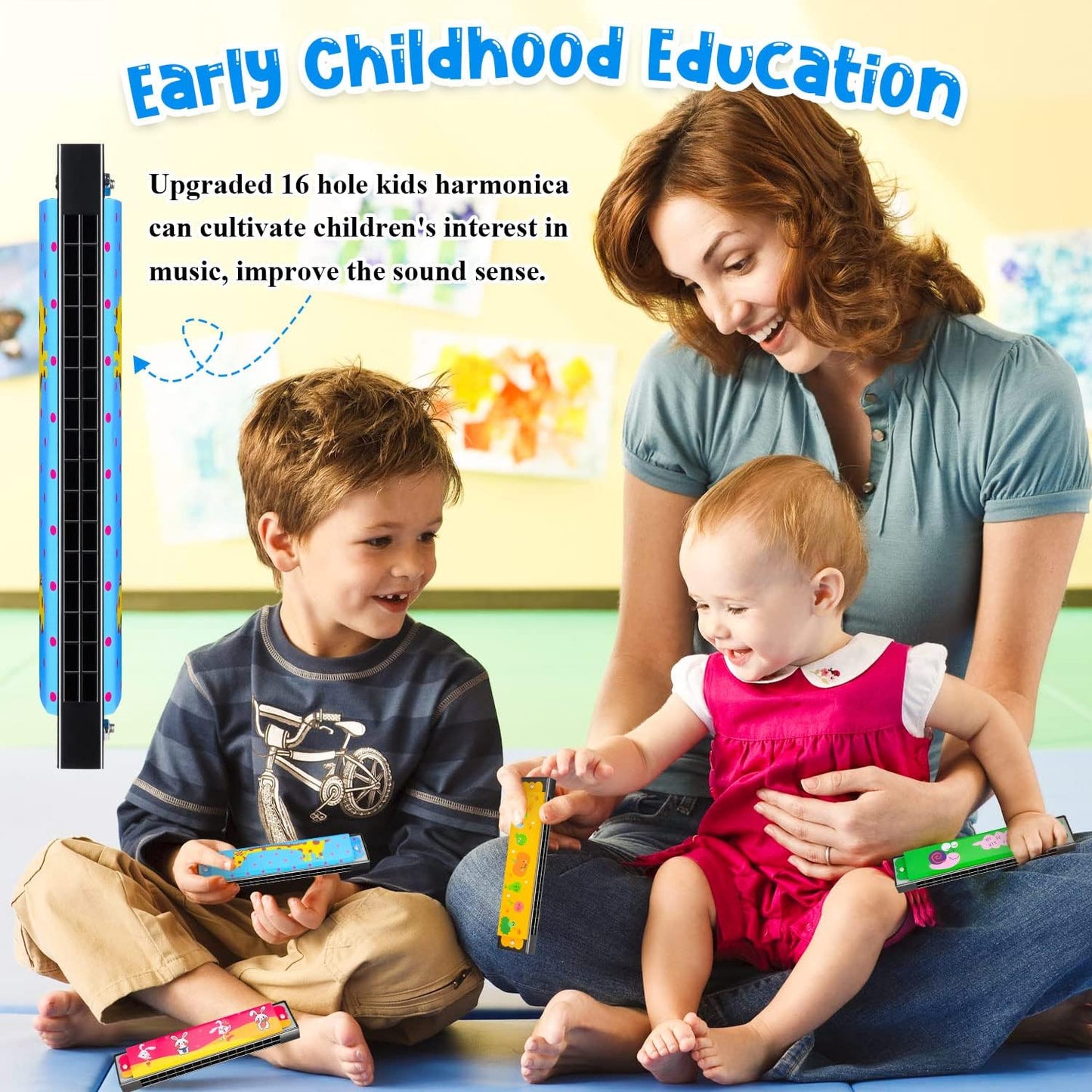 48 Pcs Harmonica for Kids, Lightweight Cartoon Harmonica with Double Row of 16 Holes, Harmonica for Toddler, Kids, Adult Beginners' Musical Instrument Toy Gift