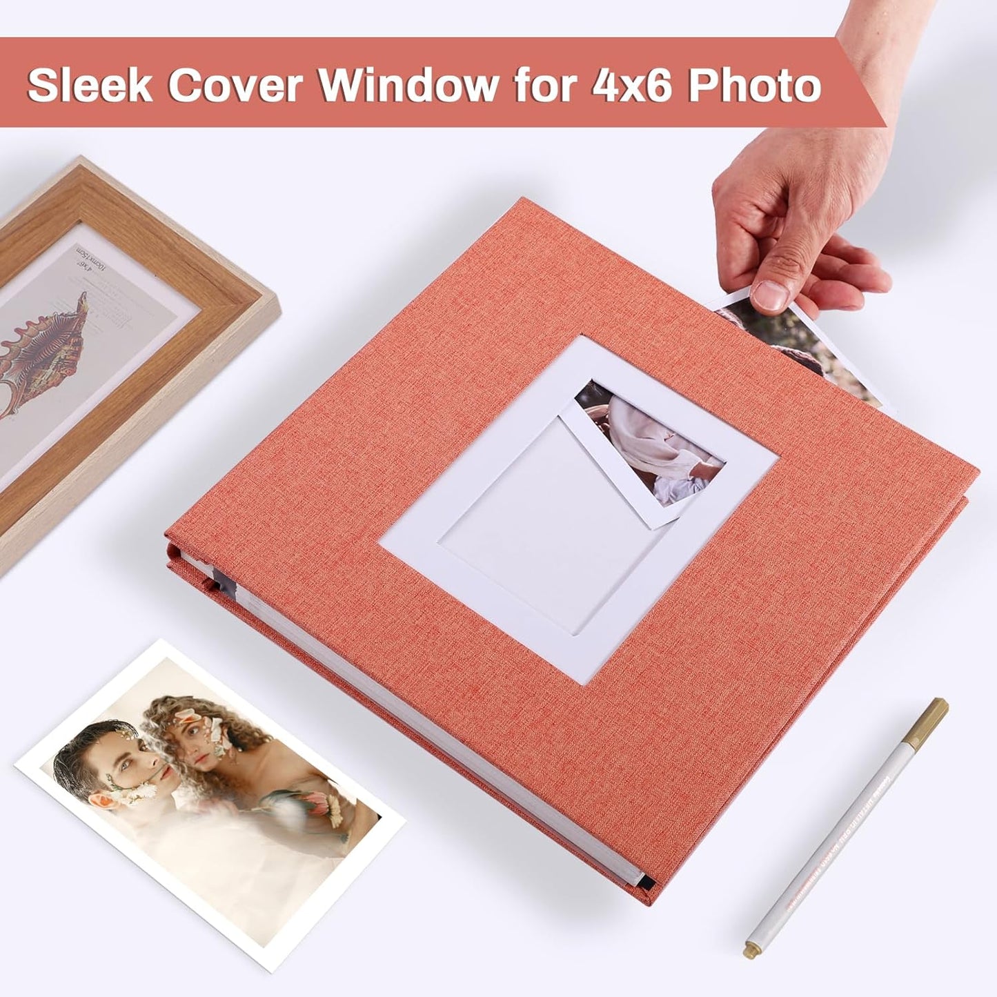 Photo Album Self Adhesive Pages Scrapbook Large Magnetic Photo Albums with Sticky Pages Scrapbooks for Wedding Baby for 4x6 5x7 8x10 Picture Photo Books 11x10.6 Orange 40 Pages