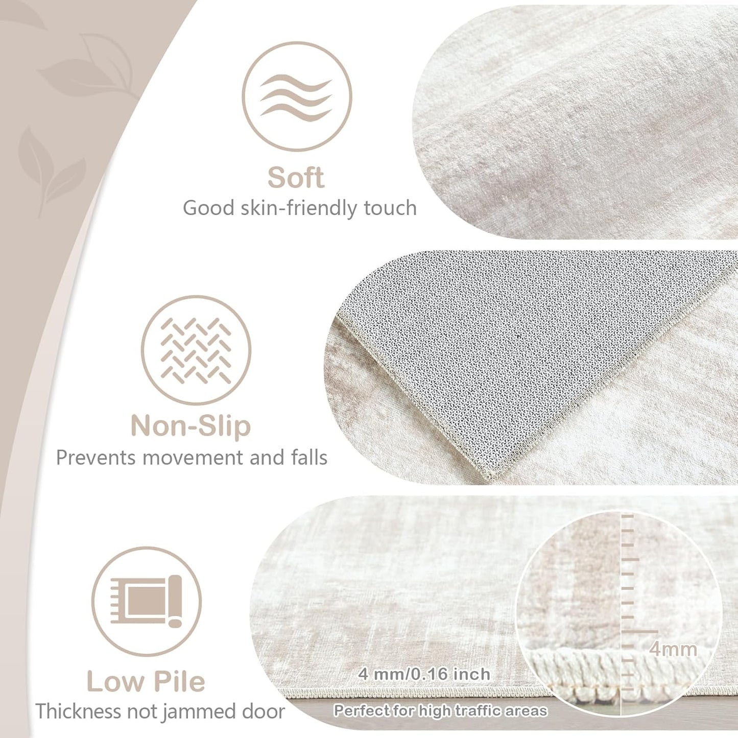 MXSANYOO Area Rug 3x5 Modern Abstract Beige Washable Non Slip Stain Resistant Indoor Rectangular Bedroom Kitchen Entryway Office