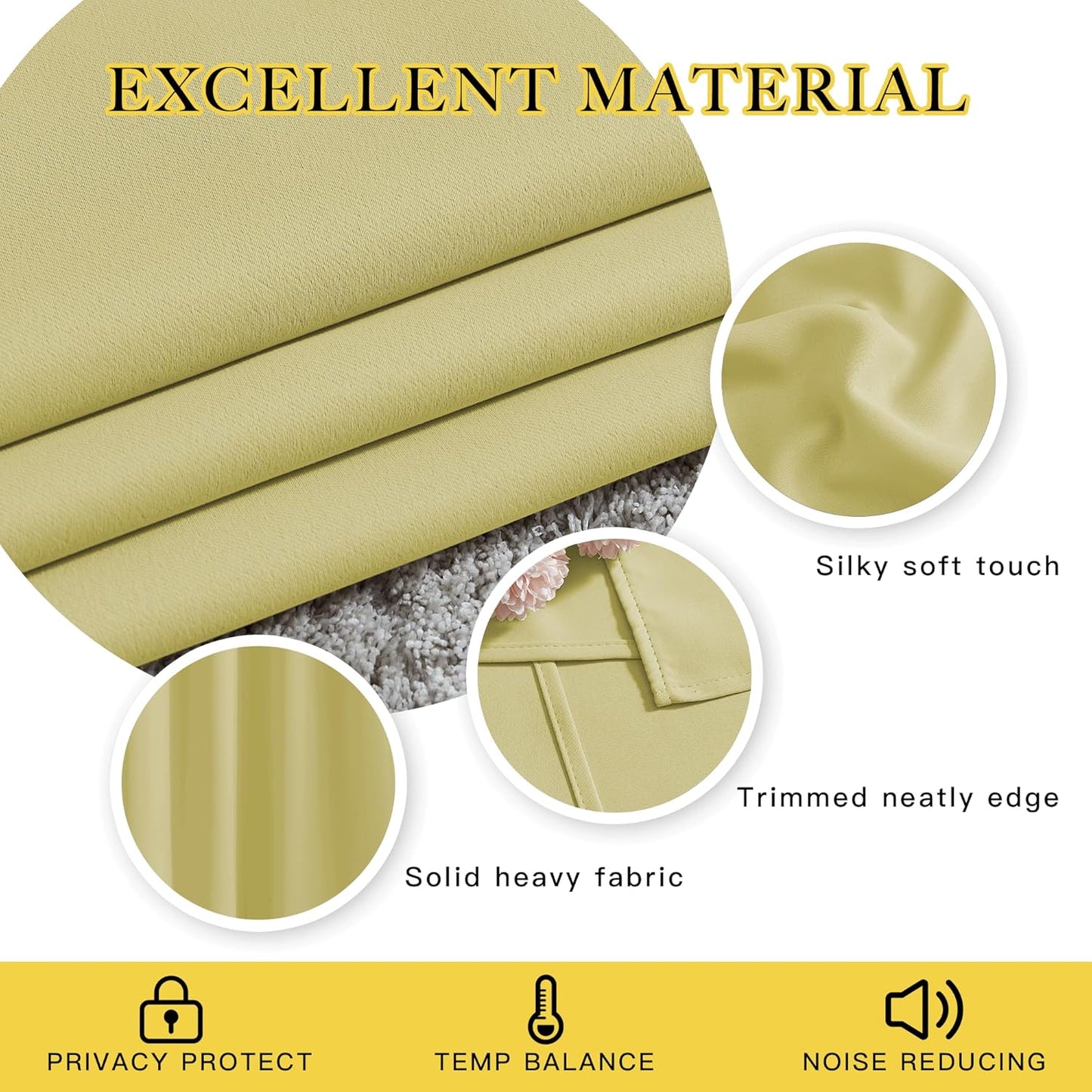 NICETOWN Bedroom Room Darkening 110 inch Curtains for Sliding Glass Door, Grommet Thermal Insulated Solid Window Treatments Sound Reducing for Living Room, W66 x L110, Paler Yellow, Set of 2