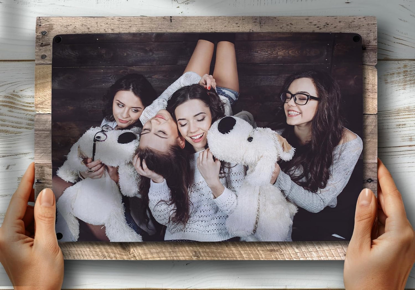 MUNDAZE Custom Portrait Metal Print on Reclaimed Wood Pallet Frame – Personalized Family Photo Gift – Glossy Aluminum Wall Art Keepsake – Made and Shipped in USA (14 x 10)