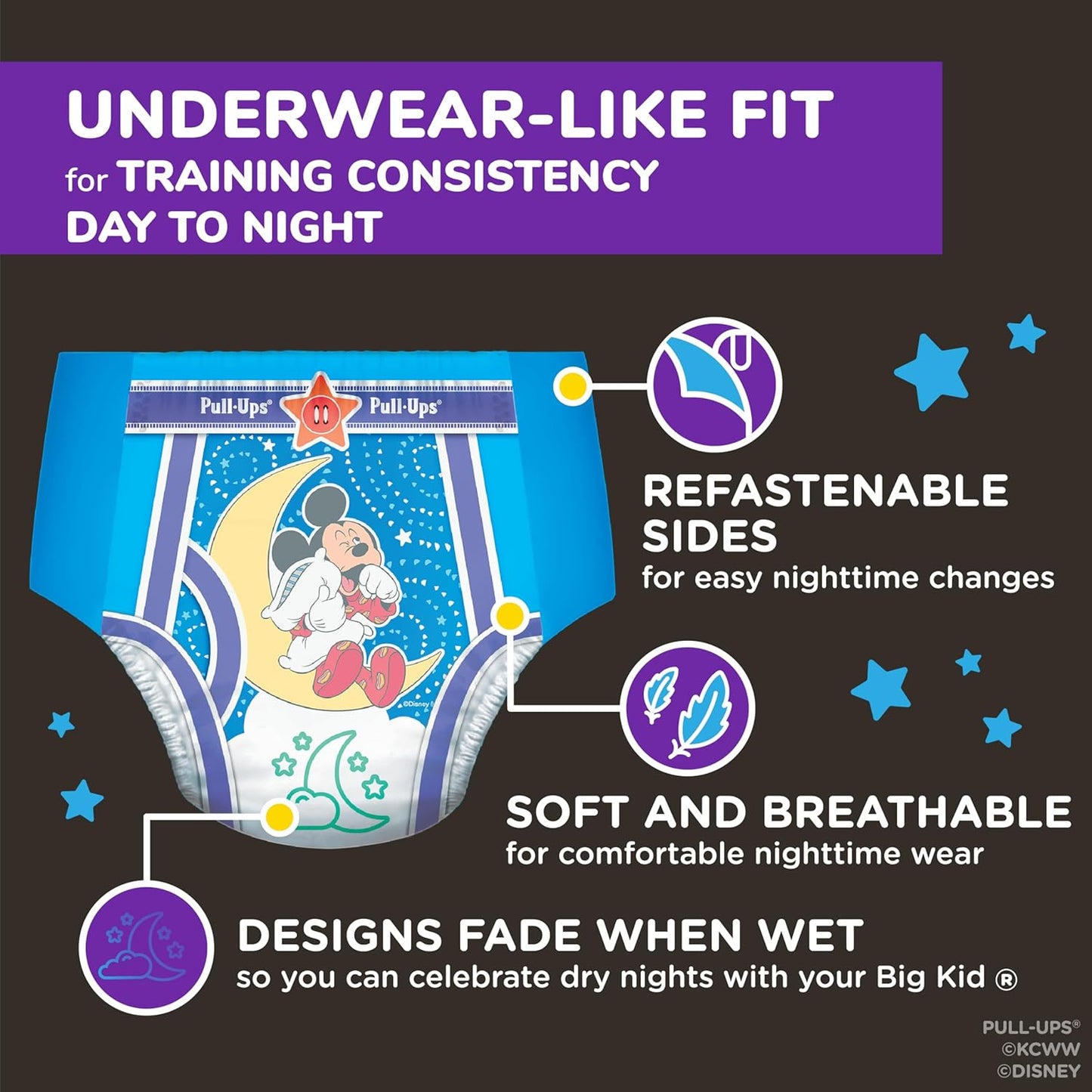 Pull-Ups Boys' Night-Time Potty Training Pants, Size 2T-3T Overnight Training Underwear (16-34 lbs), 68 Ct