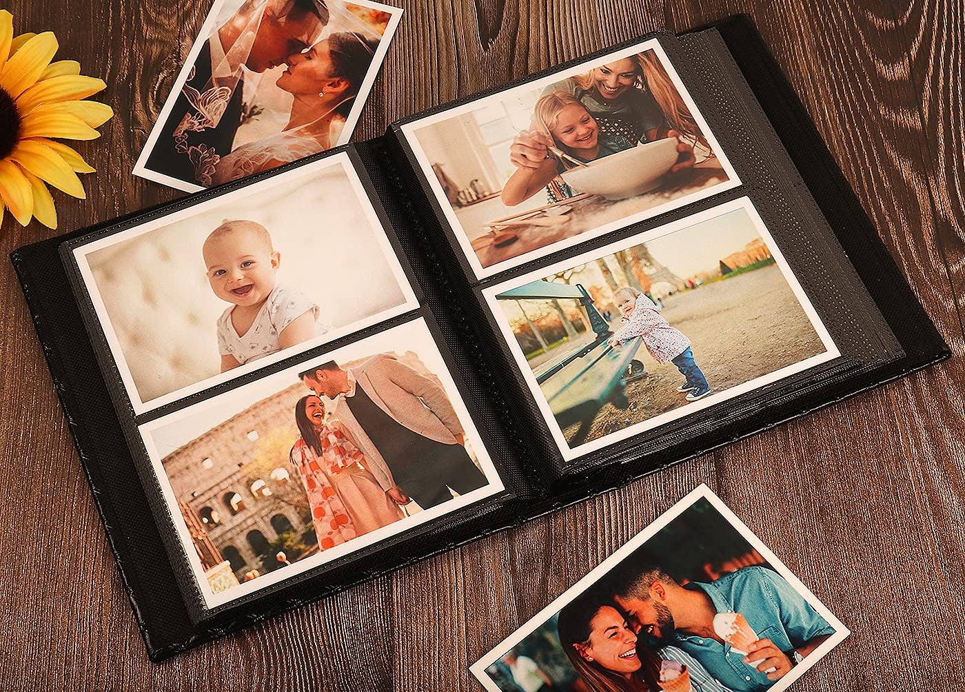 RECUTMS 200 Pocket Photo Album 4x6 Small PU Leather Cover Wedding Family Baby Anniversary Graduation Travel Personalized Photo Book (White)