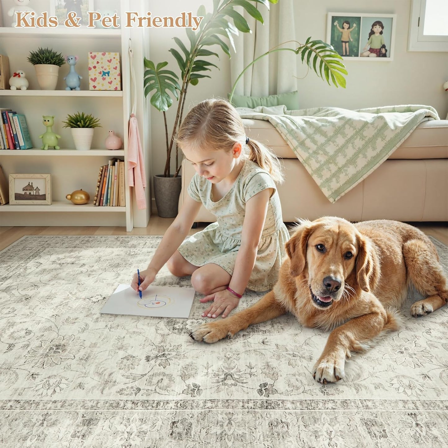 LIVEBOX Entryway Rug 3x5 Washable Area Rugs for Kitchen Bathroom, Non-Slip Front Door Mat for Bedroom, Boho Low-Pile Carpet Farmhouse Throw Indoor Mats for Bath Laundry Room, Taupe