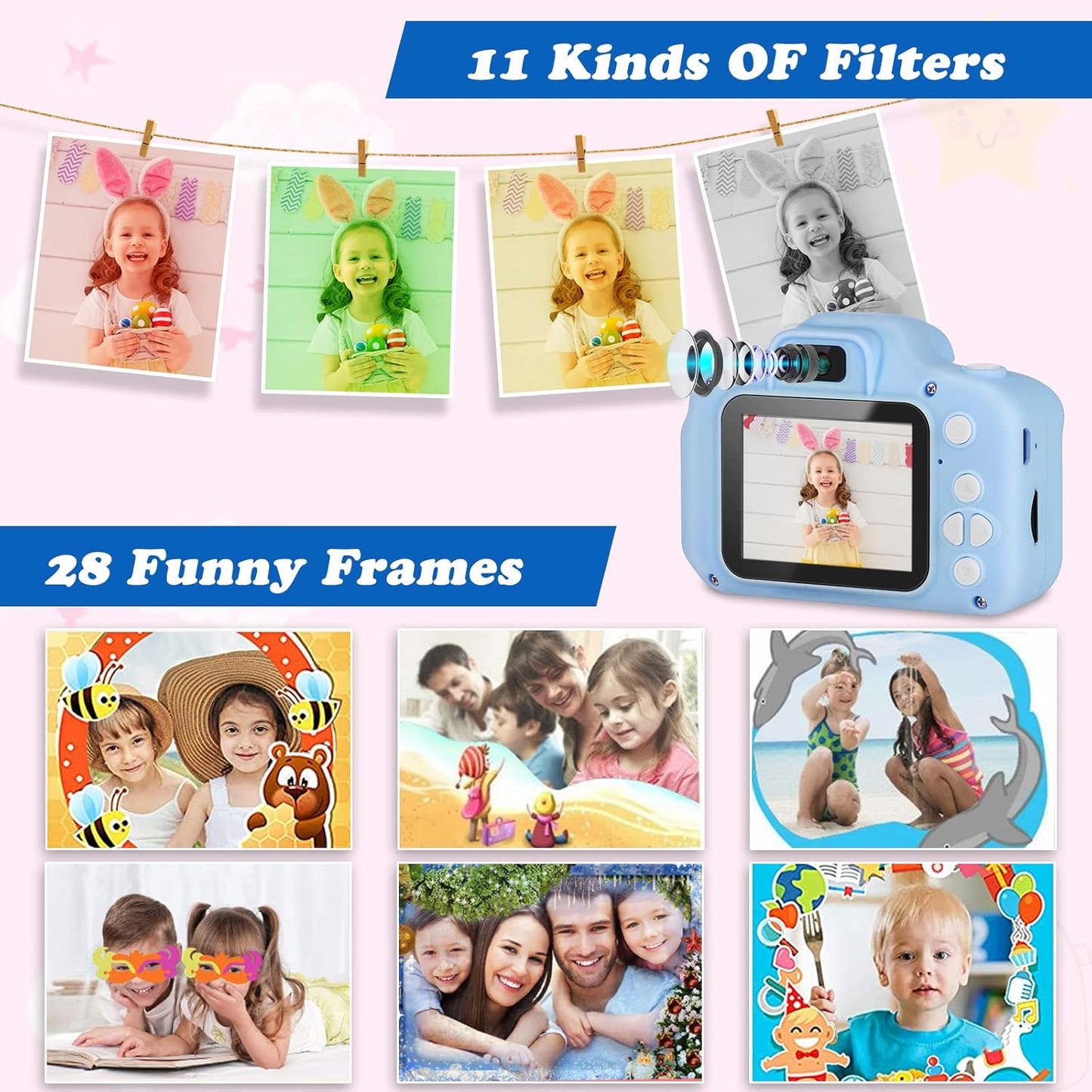 Kids Camera, HD Digital Video Camera, Childrens Toys for 3 4 5 6 7 8 9 Year Old Boys/Girls, Selfie Camera for Kids, Christmas Birthday Gifts with 32GB SD Card (Blue)