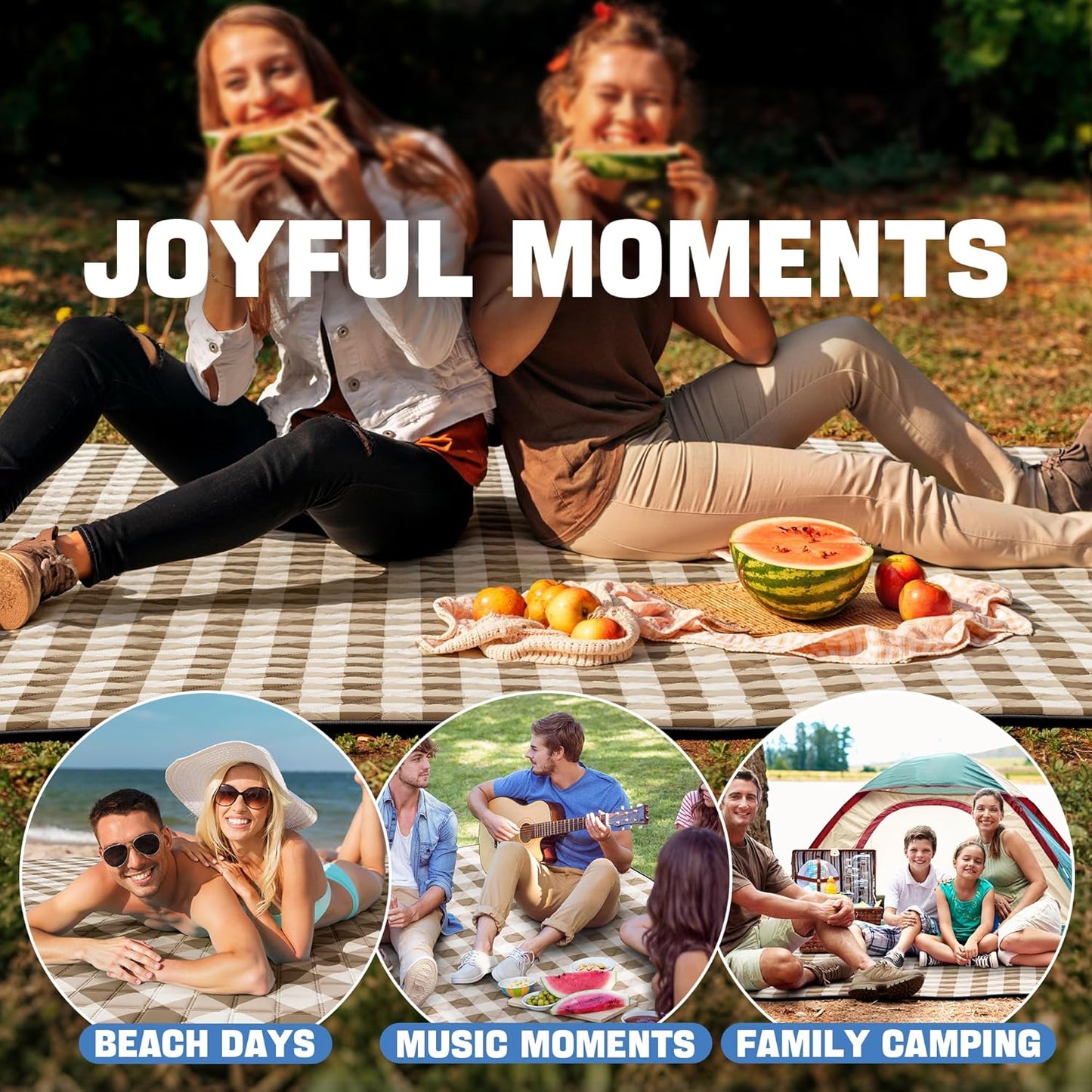 TigeJoy Extra Large Picnic Blanket Waterproof Foldable 60''x80'', Outdoor Picnic Mat Beach Blanket Sandproof for Park, Grass, Travel, Hiking, Camping Essentials, Gingham Picnic Blanket