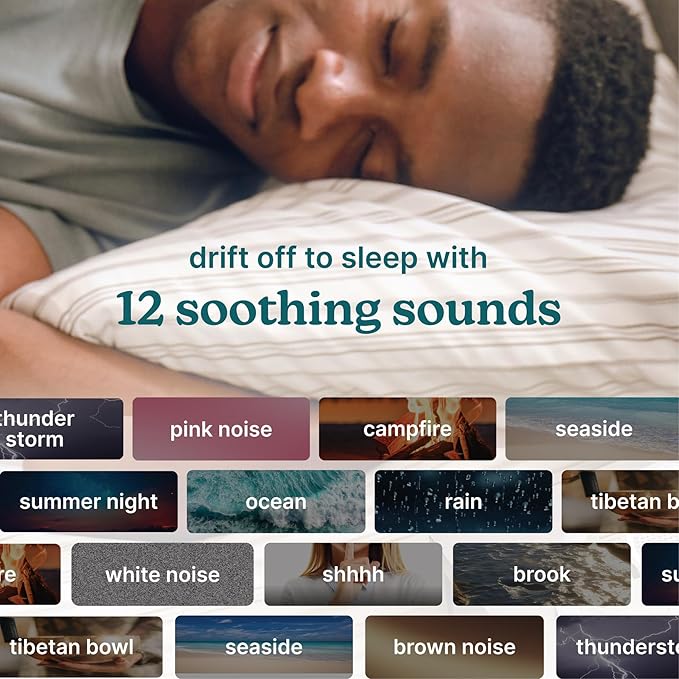 Homedics Sleep Better Portable Sound Machine, Night Light,12 Soothing Sounds Including White Noise, Rain, and Thunderstorm, Ultra-Portable Design, Auto-Off Timer, Ideal for Travel & Baby Sleep, Black