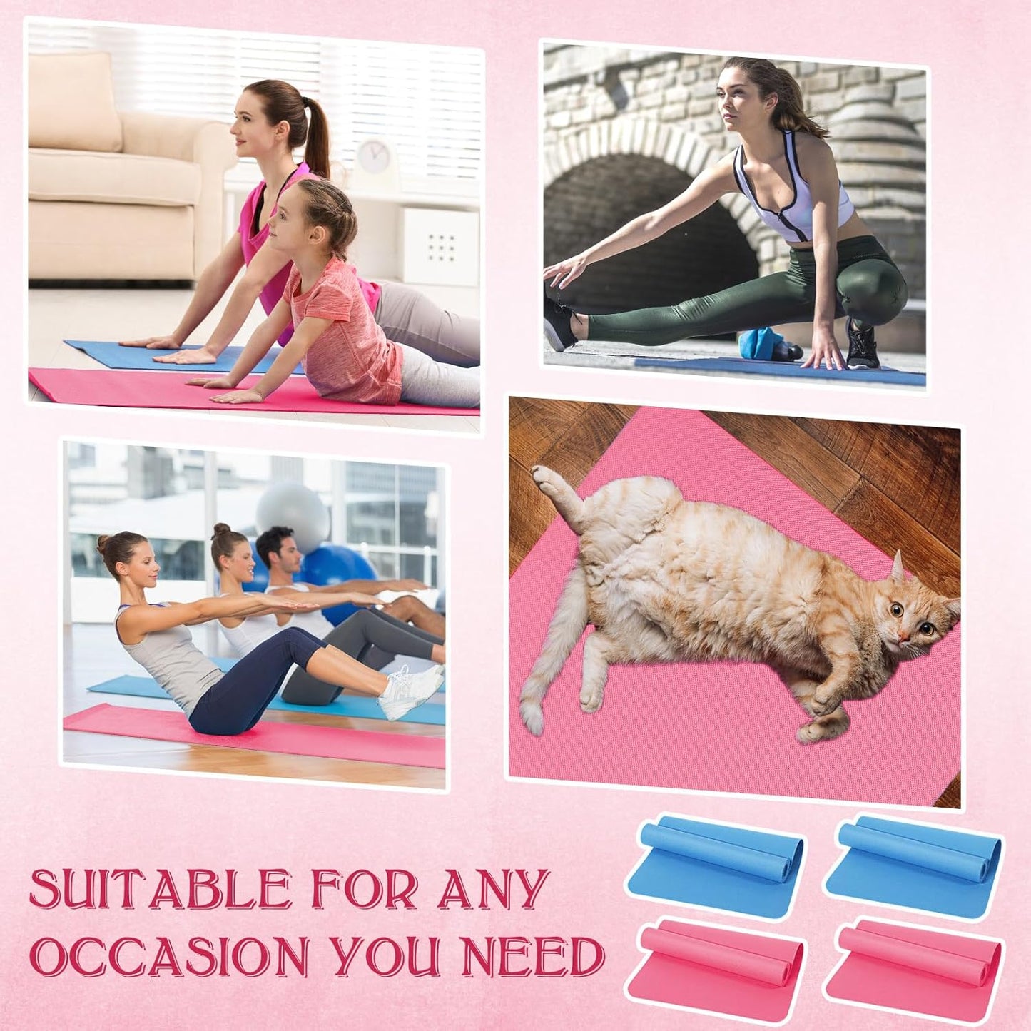 10 Pack Yoga Mats Bulk, 68'' x 24'' x 4mm Thick Yoga Mats for Kids and Adult Gym Mats Bundle Latex Free Exercise Mats with Non Slip Texture for Outdoor Yoga, Pilates or Workout