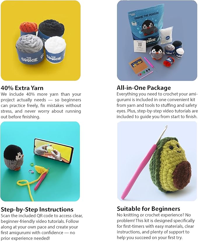 The Gookie Amigurumi Crochet Kit for Beginners – DIY Crochet Kit with Yarn, Hook, Eyes & Stuffing – Easy Starter Set with Video Tutorials – Cute Plush Toy Craft Gift for Kids, Teens & Adults (Hamster)