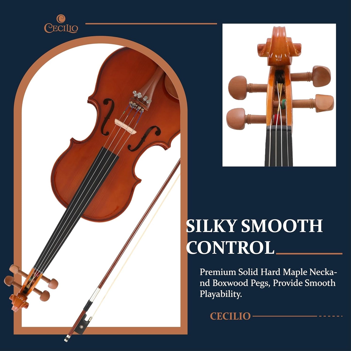 Cecilio 1/4 Violin Solidwood Violin with D'Addario Prelude Strings, Bow, Rosin, Tuner, Shoulder Rest & Lesson Book – Ideal for Beginners