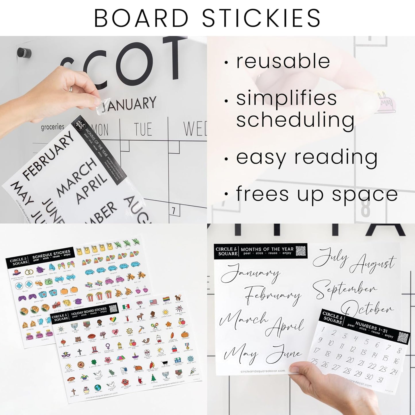 Personalized Clear Acrylic Calendar for Wall, Calendar Whiteboard for Wall, Dry Erase Wall Calendar, Wall Calendar Organizer System for Home (Cursive, White, 38"W x 26"H)