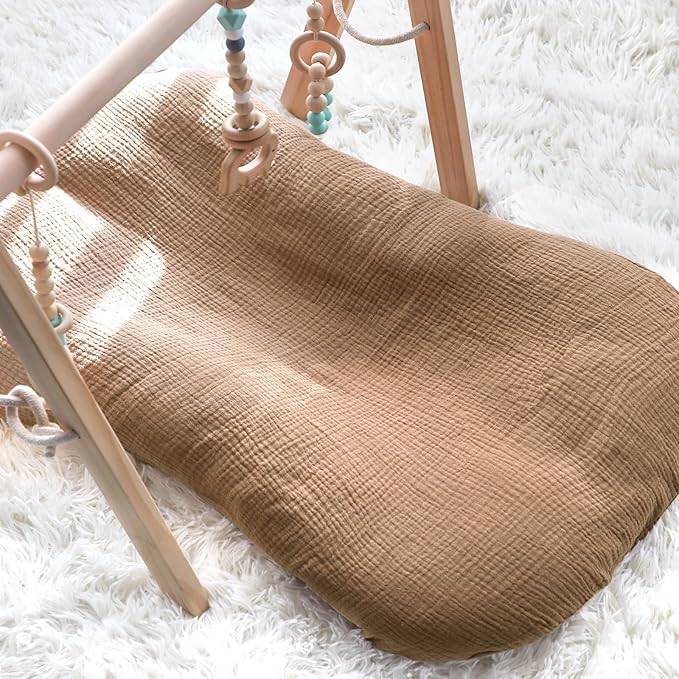 Hooyax Muslin Baby Lounger Cover 2 Pack, Soft and Breathable Newborn Lounger, Adorable Slipcover for Boys & Girls (Brown, Wheat)
