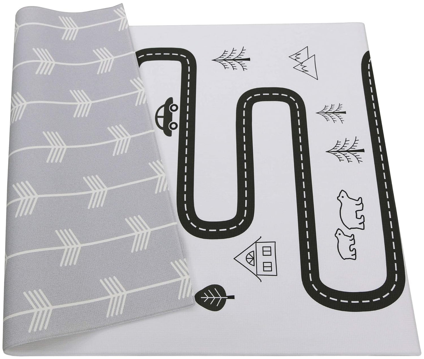 Baby Care Play Mat (Medium, Nordic Trails - Morning Fog Arrows) 73’’ x 49’’ Original One-Piece Reversible Rollable Waterproof Play Mat for Infants, Babies, Toddler, and Kids