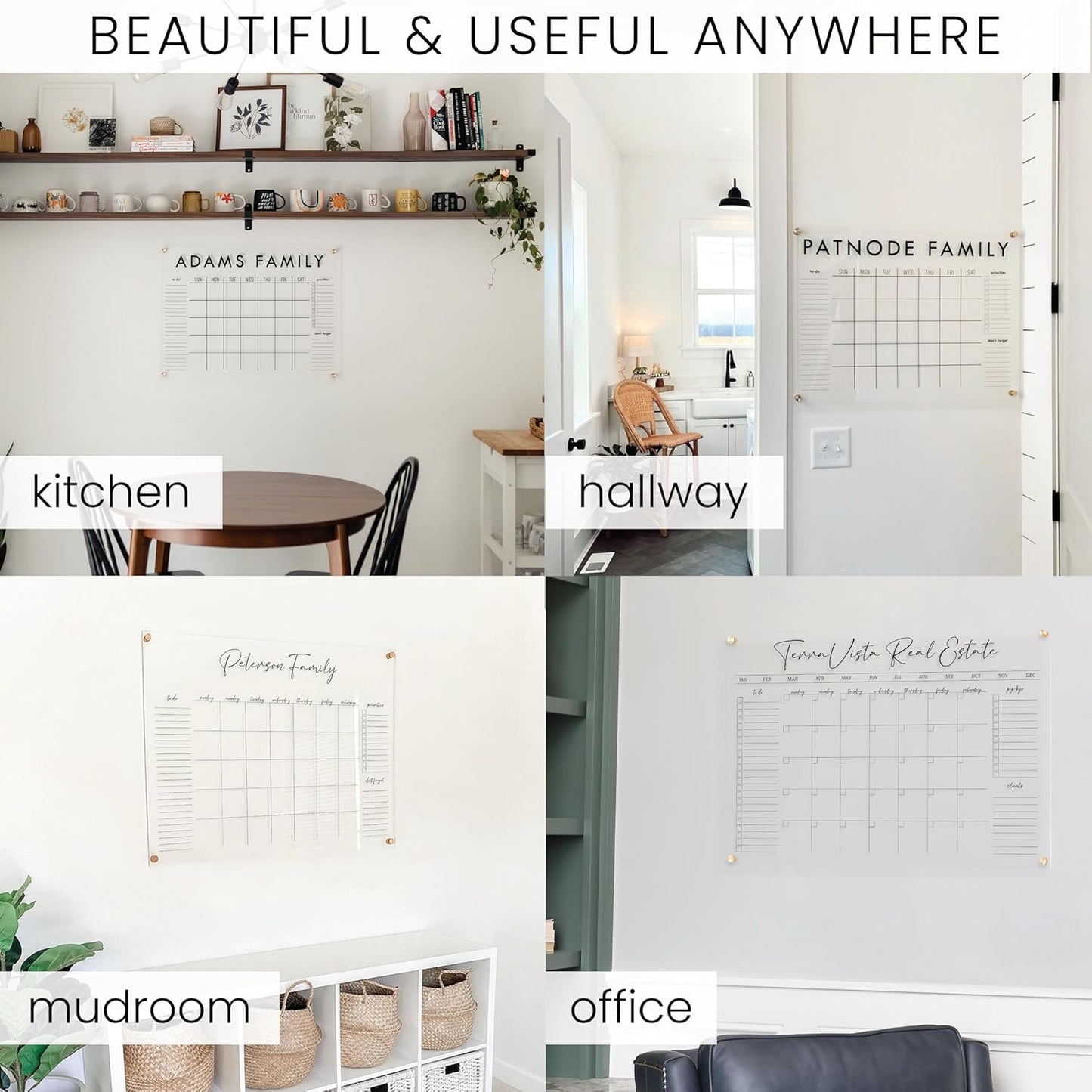 Personalized Clear Acrylic Calendar for Wall, Calendar Whiteboard for Wall, Dry Erase Wall Calendar, Wall Calendar Organizer System for Home (Cursive, Black, 14"W x 11"H)