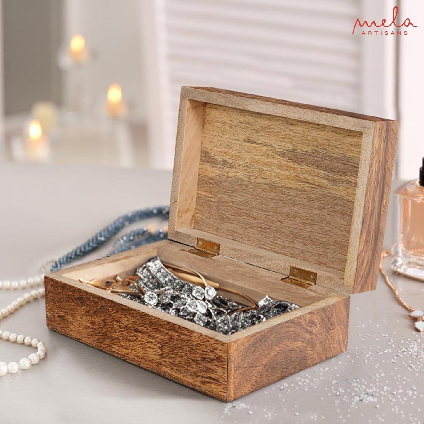 Carved Scallop Mango Wood Box with Lid - Medium Burnt Large Wooden Box - Handmade Decorative Box with Lid for Use As Memory Box, Keepsake Box, Photo Storage Box, and more - 9” x 6” x 3.5”