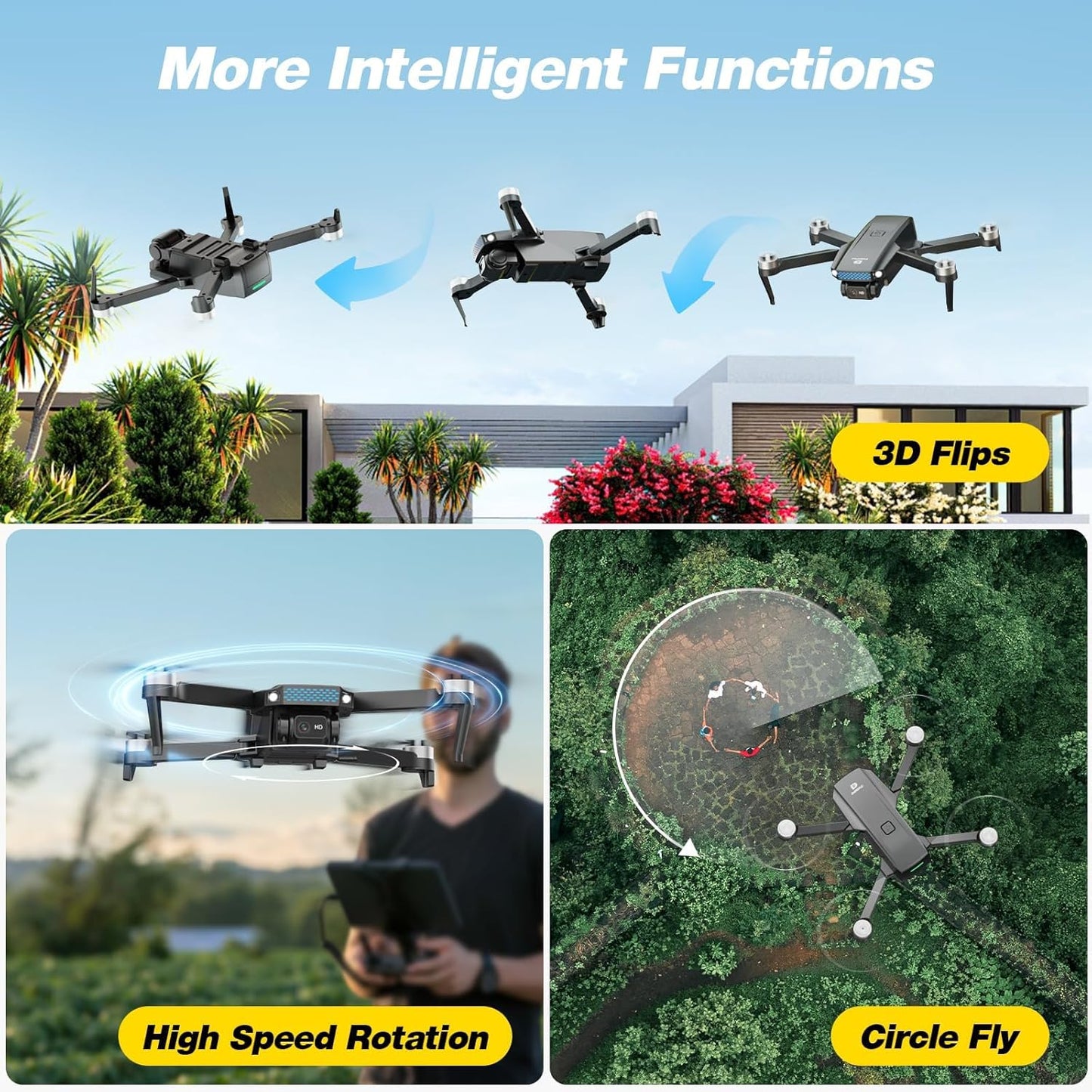 DEERC Drone with Camera 1080P, D20S FPV Mini Drones for Kids Adults Beginner; Foldable RC Quadcopter with Brushless Motor, 2 Batteries, Altitude Hold, Optical Flow, 3D Flips, Toy Gifts for Boys Girls