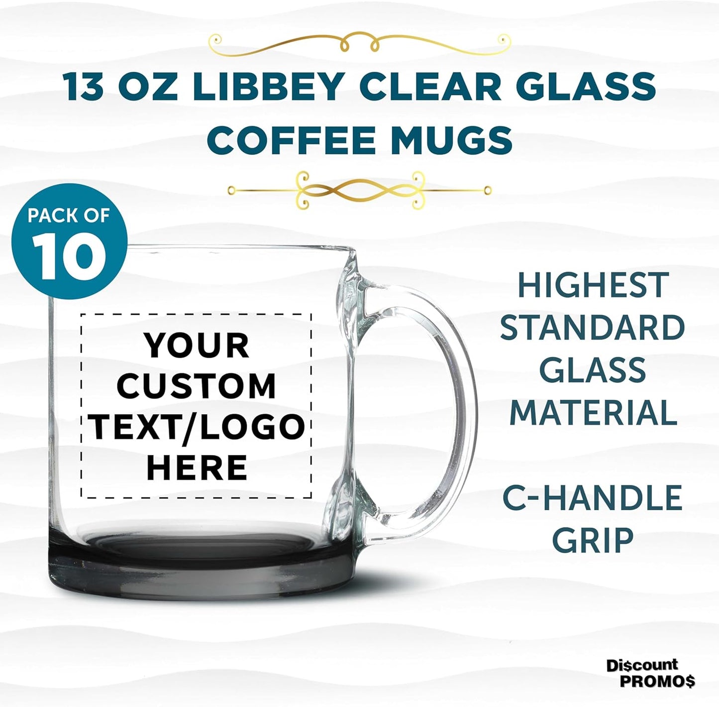 Custom Libbey Clear Glass Coffee Mugs 13 oz. Set of 10, Personalized Bulk Pack - Perfect for Coffee, Tea, Espresso, Hot Cocoa, Other Beverages - Black Bottom