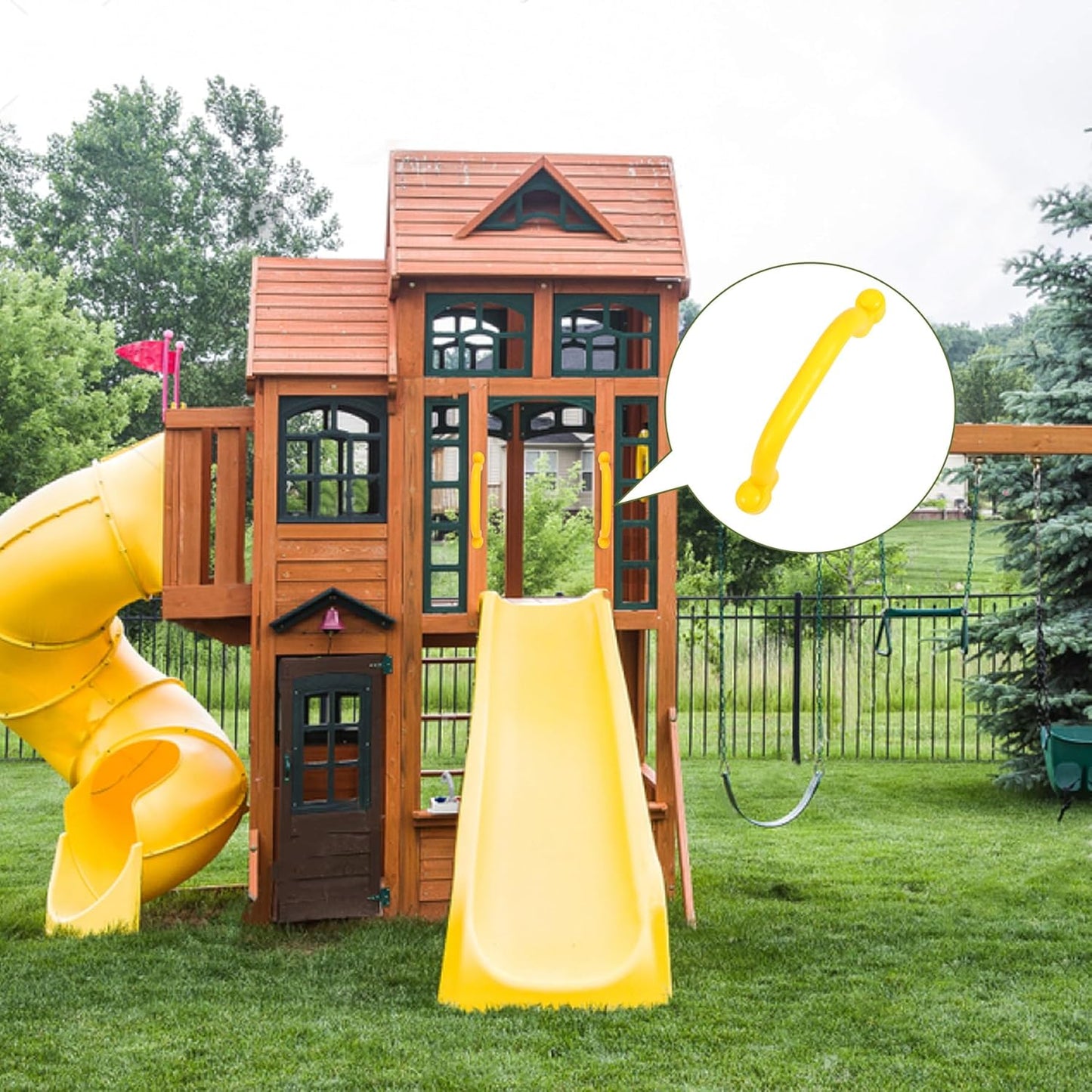 RedSwing Playground Accessories for Kids, Outdoor Playground Attachments with 2 Pirate Ship Wheel, Toy Telescope, Telephone and Safety Handles (Yellow and Green)