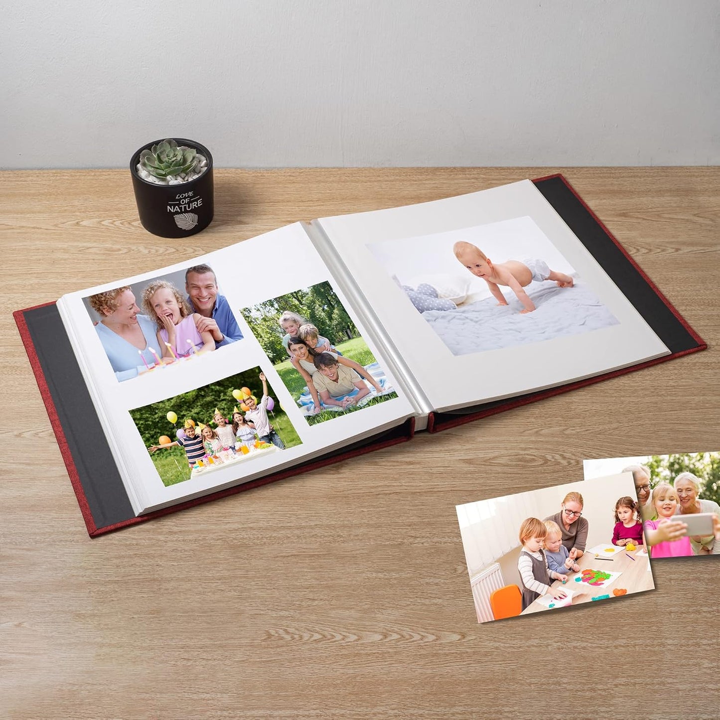 Large Photo Album Self Adhesive Scrapbook Album for 4×6 5×7 8×10 Pictures DIY Magnetic Linen Cover Album 60 Pages for Family Wedding Gifts with Metal Pen and Plastic Board