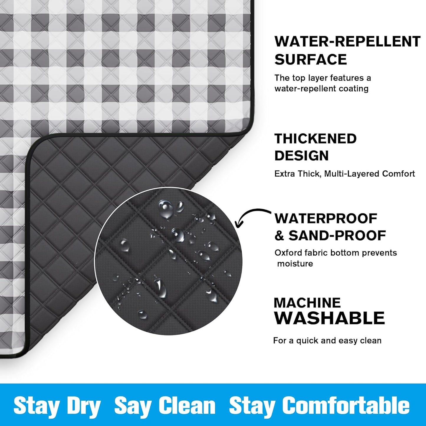 TigeJoy Extra Large Picnic Blanket Waterproof Foldable 60''x80'', Outdoor Picnic Mat Beach Blanket Sandproof for Park, Grass, Travel, Hiking, Camping Essentials, Gingham Picnic Blanket