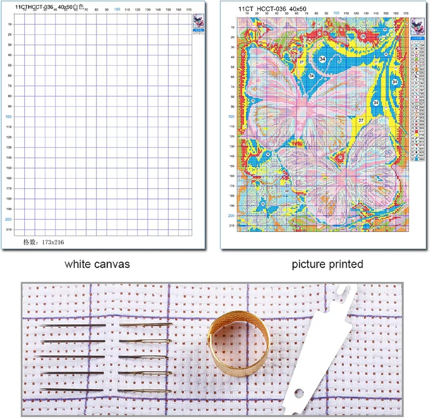 Redxing Stamped Cross Stitch Kits Full Range of Embroidery Starter Kits- Needlepoint Counted Cross Stitch Kits for Beginner Adults 11CT Printed Embroidery Kit-Colorful Flower Eyes 16x20 inchs