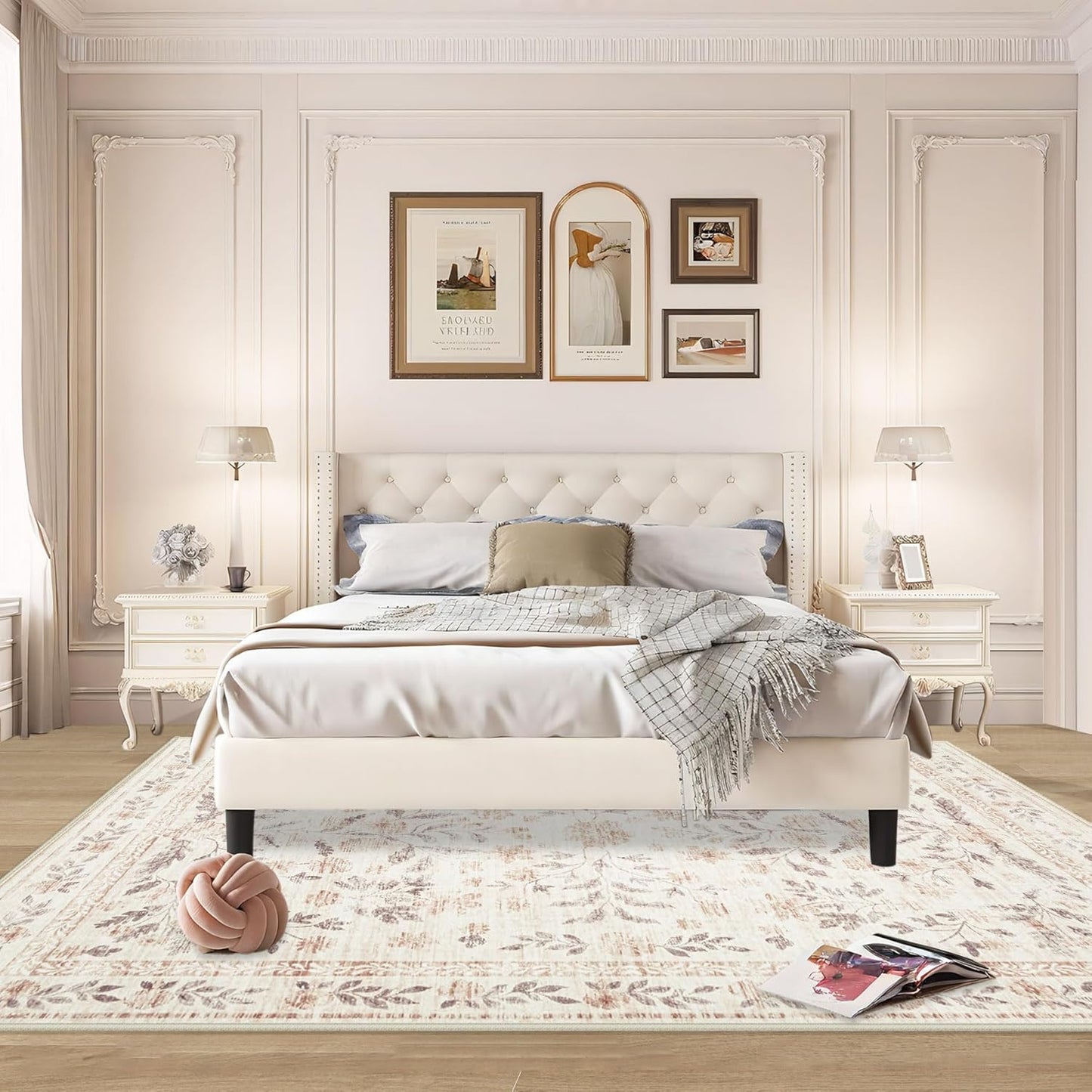 Rugs for Living Room 8x10 Rug, Washable Floral Boho Area Rug Non Slip Soft Low Pile Large Rugs for Bedroom Girls, Dining Room, Office, Kids Playroom(8'x10', Floral Beige)