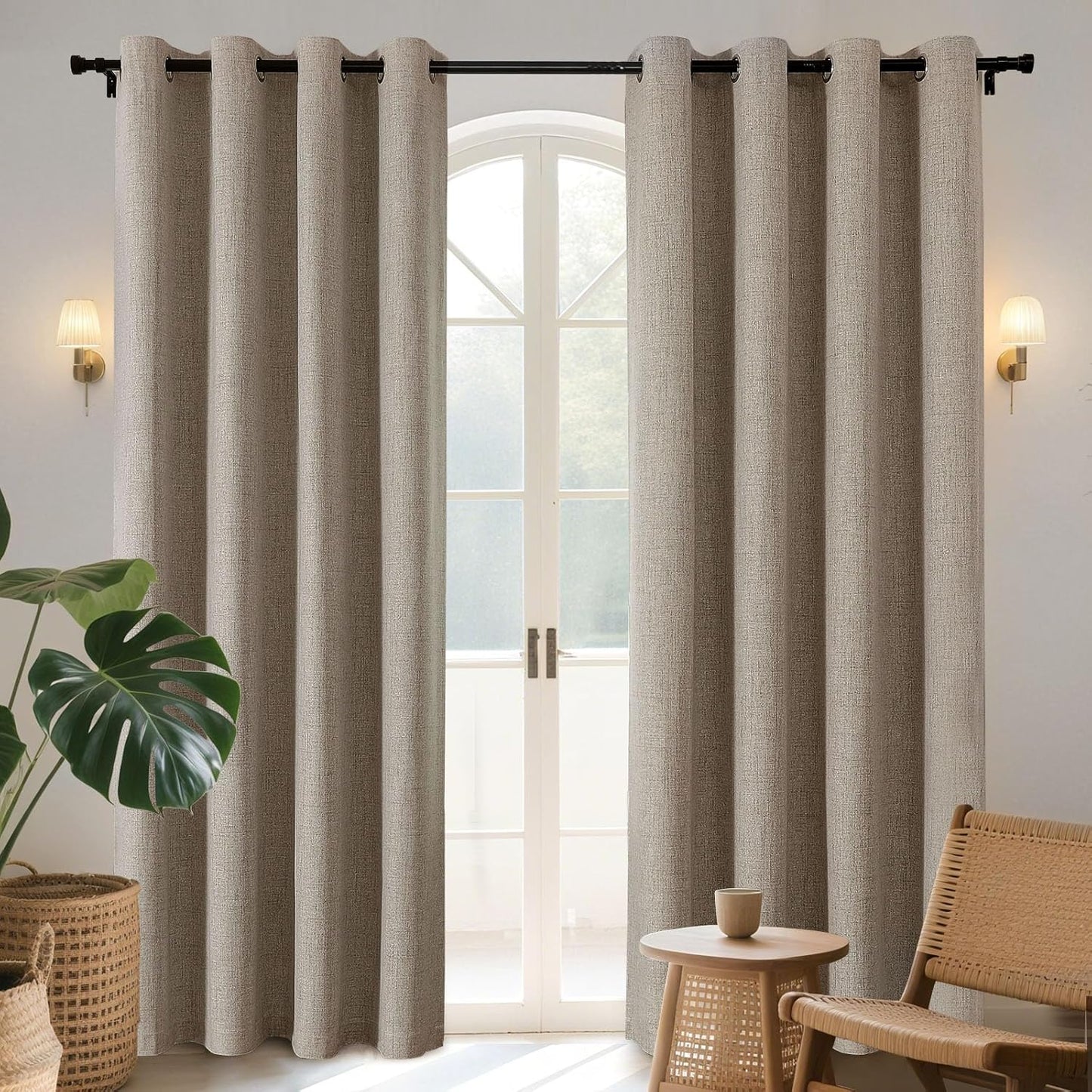 Joydeco Blackout Curtains 120 Inches Long 2 Panels Burg, Room Darkening Curtains for Bedroom, 100% Black Out Textured Thermal Drapes Privacy Protection 2 Panels Set(W52 x L120 Inch, Linen)
