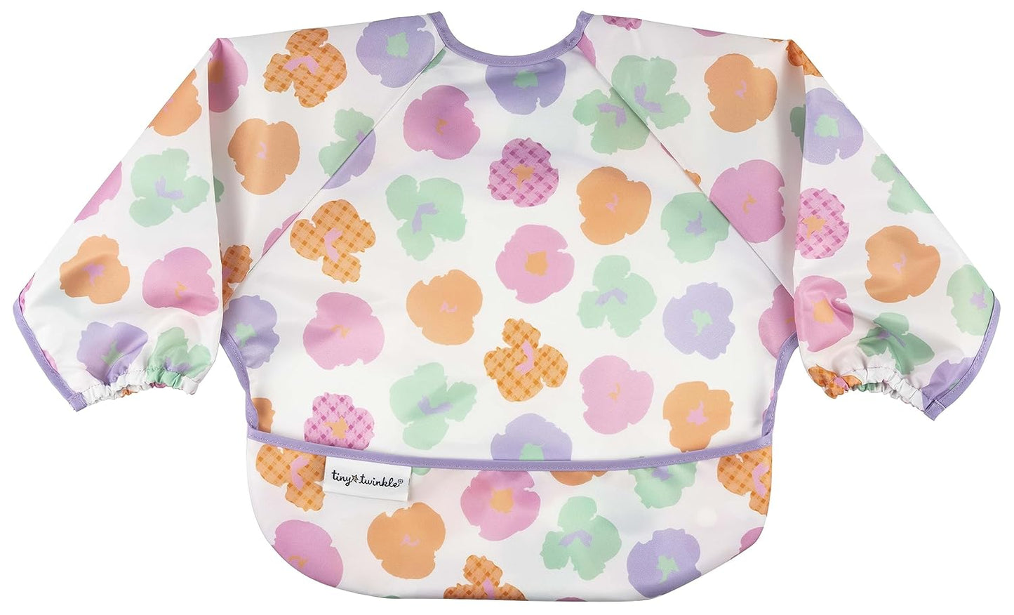Tiny Twinkle Mess Proof Baby Bib,Waterproof Smock Baby Bib for Eating,Machine Washable Long Sleeve Bib,Baby Led Weaning,Toddler Bib (Floral Pop, Small 6-24 Months)