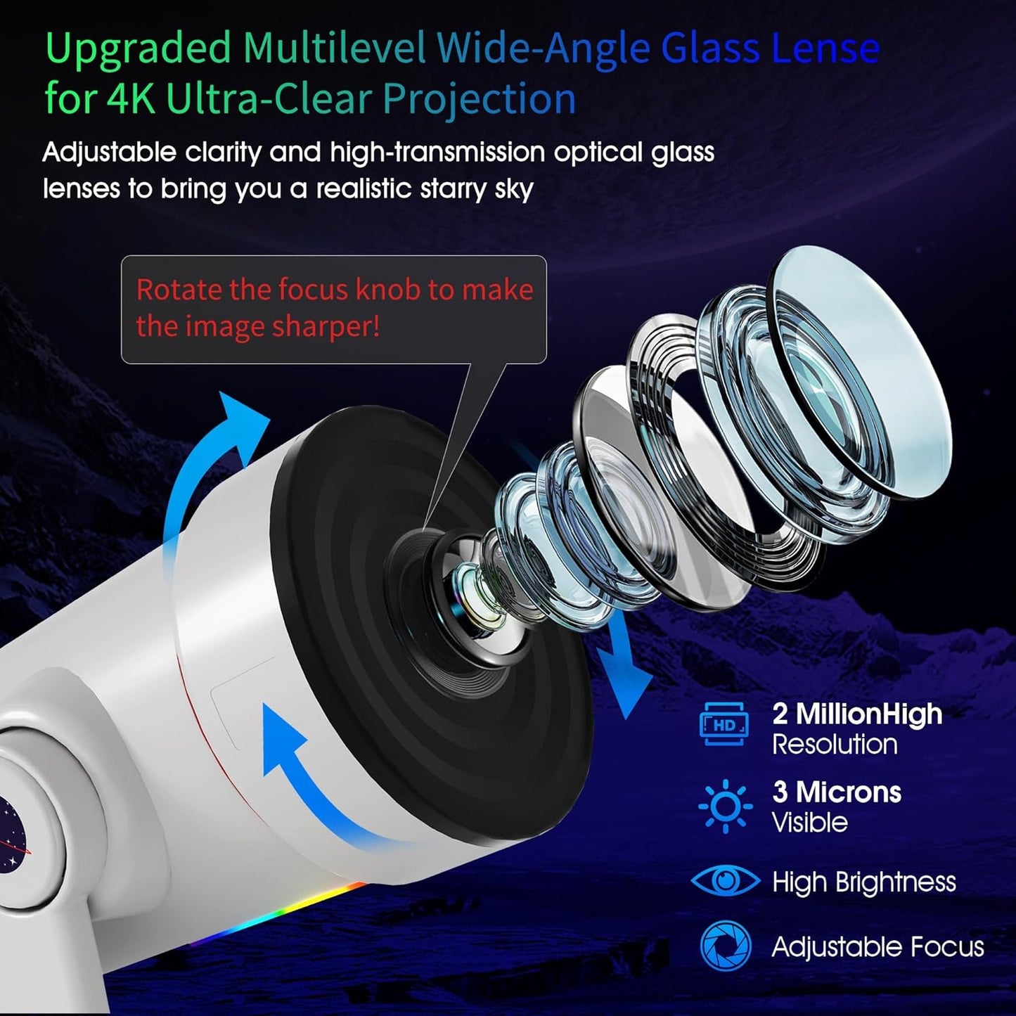 Galaxy Projector，Upgraded 4K HD Star Projector Lens, 10 Realistic Nebula Scenarios Room Lights，Timer off Controls&8-Color Night Light，Super Wide Ceiling Coverage for Bedrooms Home Theaters Kids Rooms