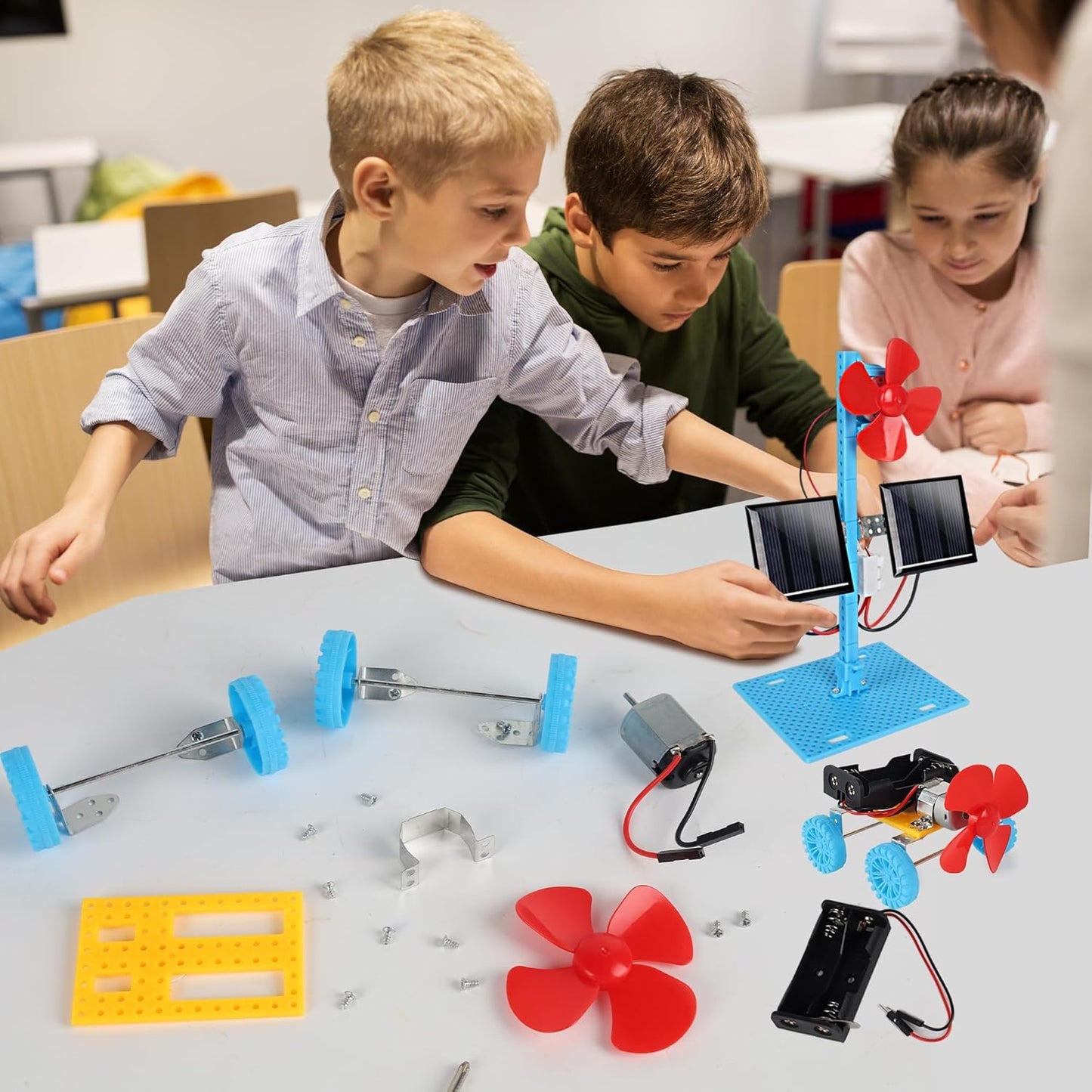 4 in 1 Solar Power & Electric Motor STEM Kits,Science Experiment Projects for Kids Beginners,Electronic Assembly Solar Powered Toy Kit,DIY Educational Engineering Experiments for Boys and Girls