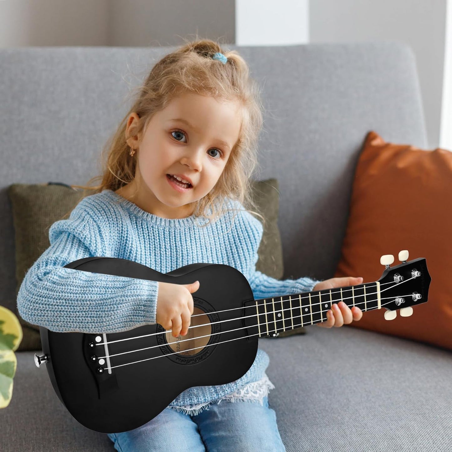 Ukulele 21" - Beginner Soprano Ukulele for Kids, Tenor and Concert Ukuleles, Left-Handed Friendly - Perfect Beginner Ukulele (Black)