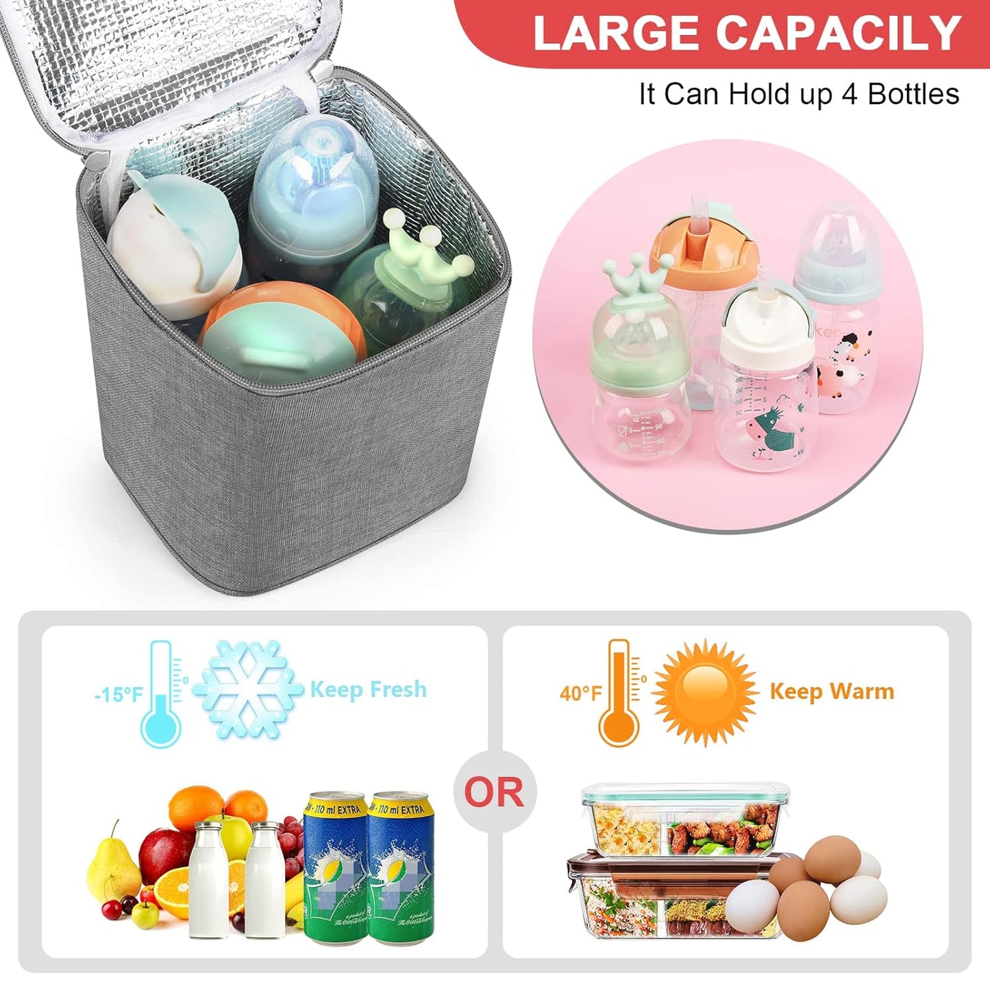 Accmor Breastmilk Cooler Bag, Baby Bottle Cooler Bags, Insulated Tote Bags On The Go, Fits 4 Large 8oz Bottles, for Nursing Mom Daycare Travel
