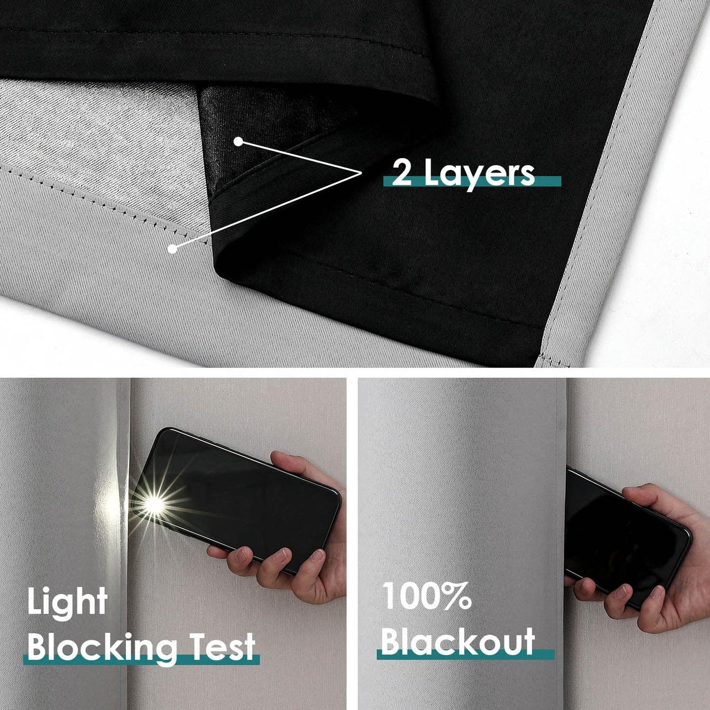 ChrisDowa 100% Blackout Curtains for Bedroom with Black Liner, 2 Thick Layers Total Blackout Thermal Insulated Grommet Window Curtains 84 Inch Long 2 Panels Set (Light Grey, 52 x 84 Inch)