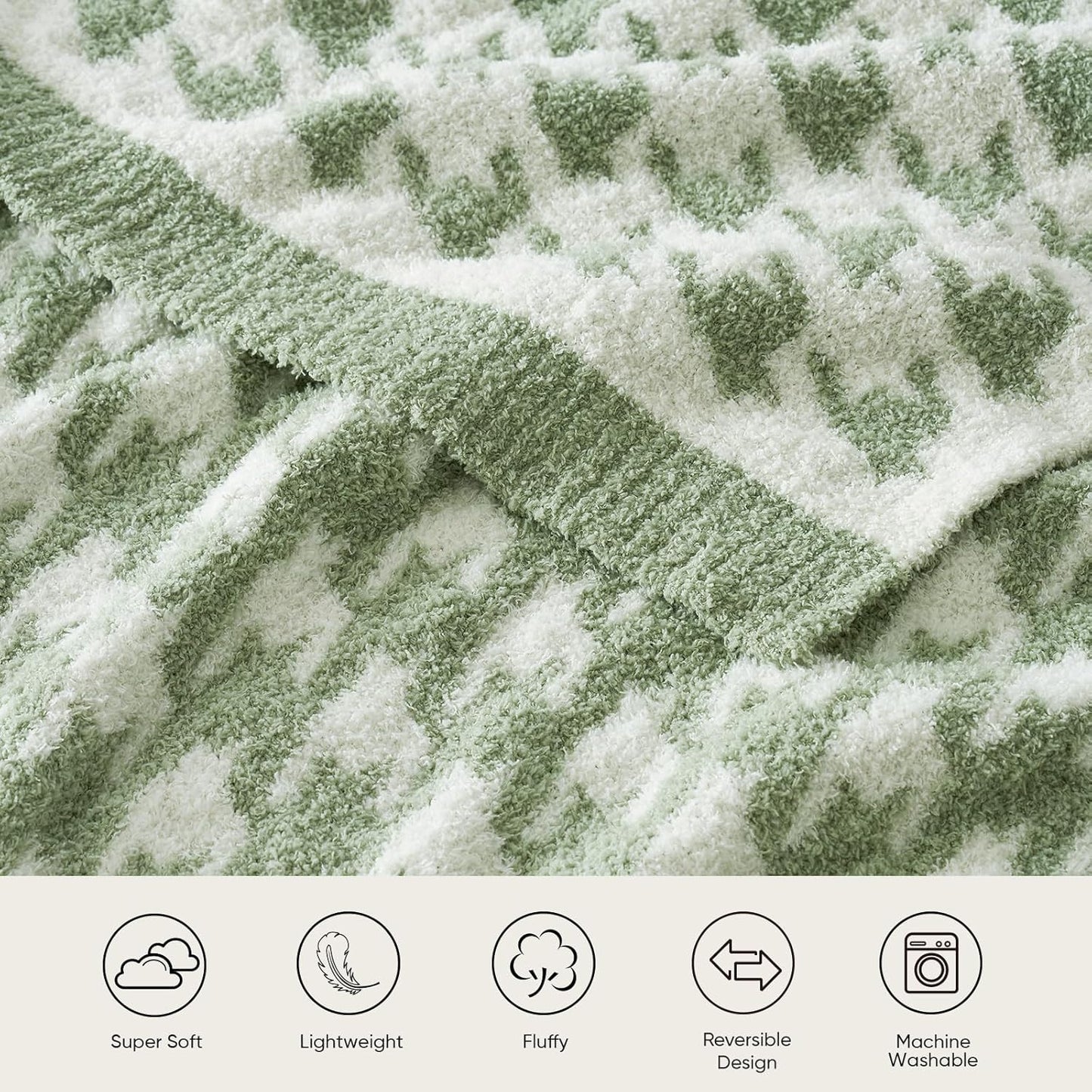 Snuggle Sac Houndstooth Throw Blanket for Couch, Reversible Super Soft Warm Blankets Cozy Knit Fuzzy Plush Lightweight Throws for Sofa, Bed, Camping, Green,50x60 inches