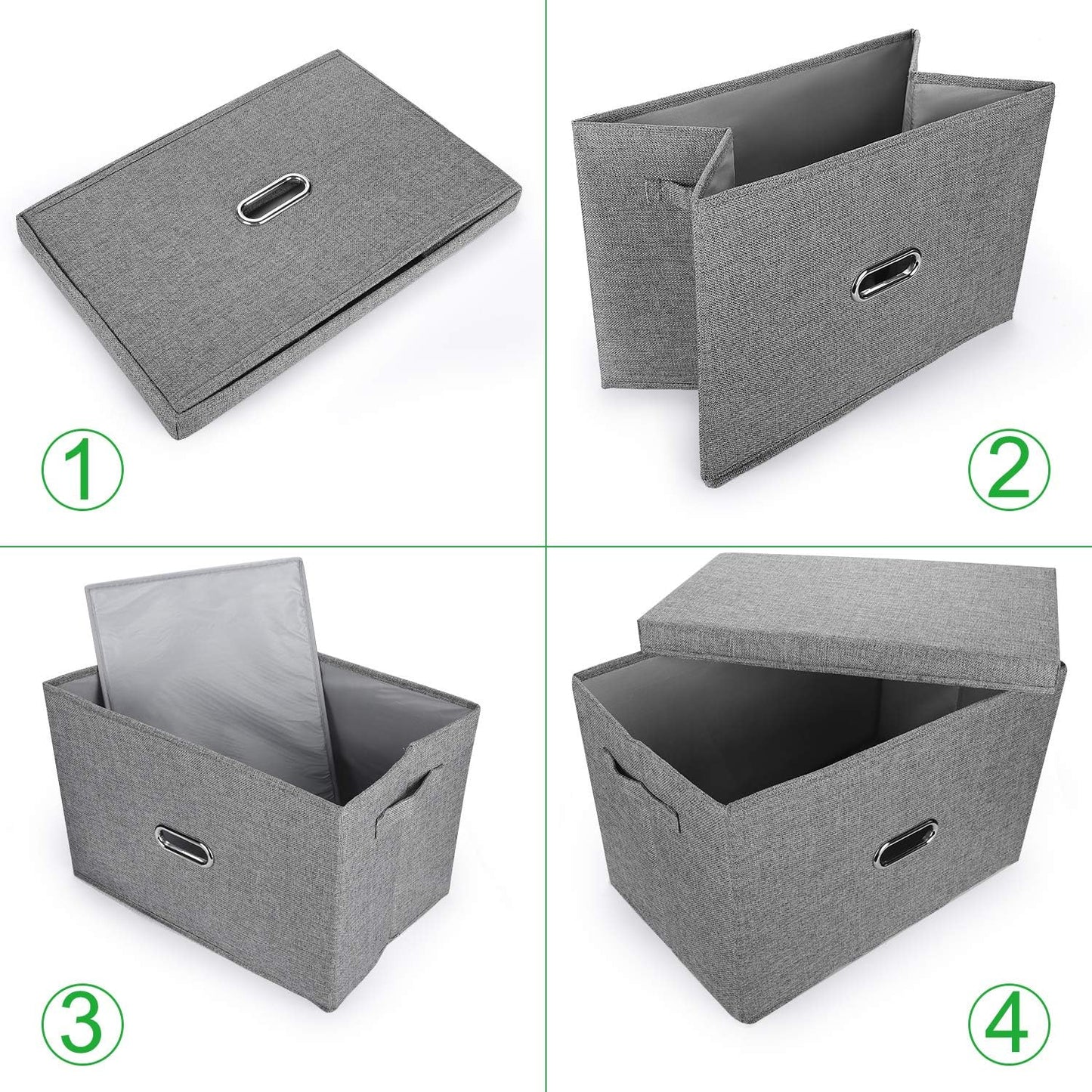 Large Linen Fabric Foldable Storage Bins with Removable Lid and Handles, Washable Storage Box Organizer Containers Baskets Cube with Cover for Bedroom,Office(Black, Small(2-Pack))